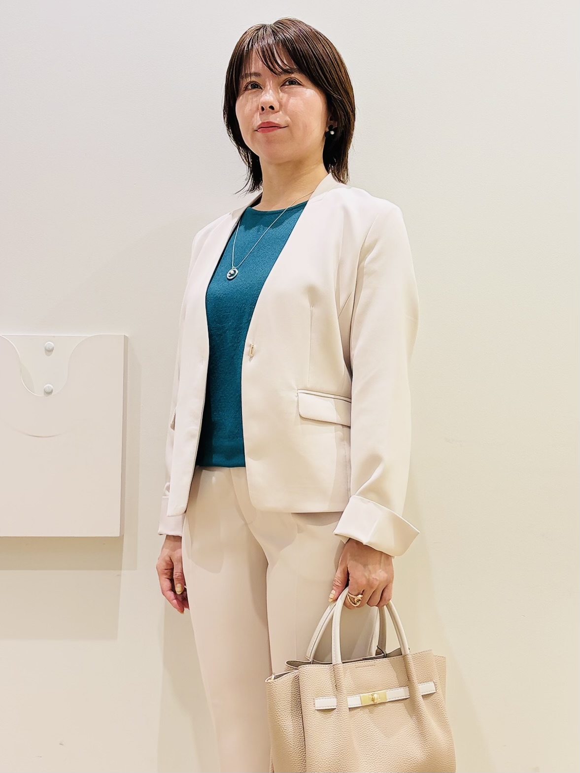 YUKOさんの「index｜【防シワ】セットアップ可 ダブルクロスノーカラージャケット《洗濯機OK／イージーアイロン／ストレッチ」を使ったコーディネート