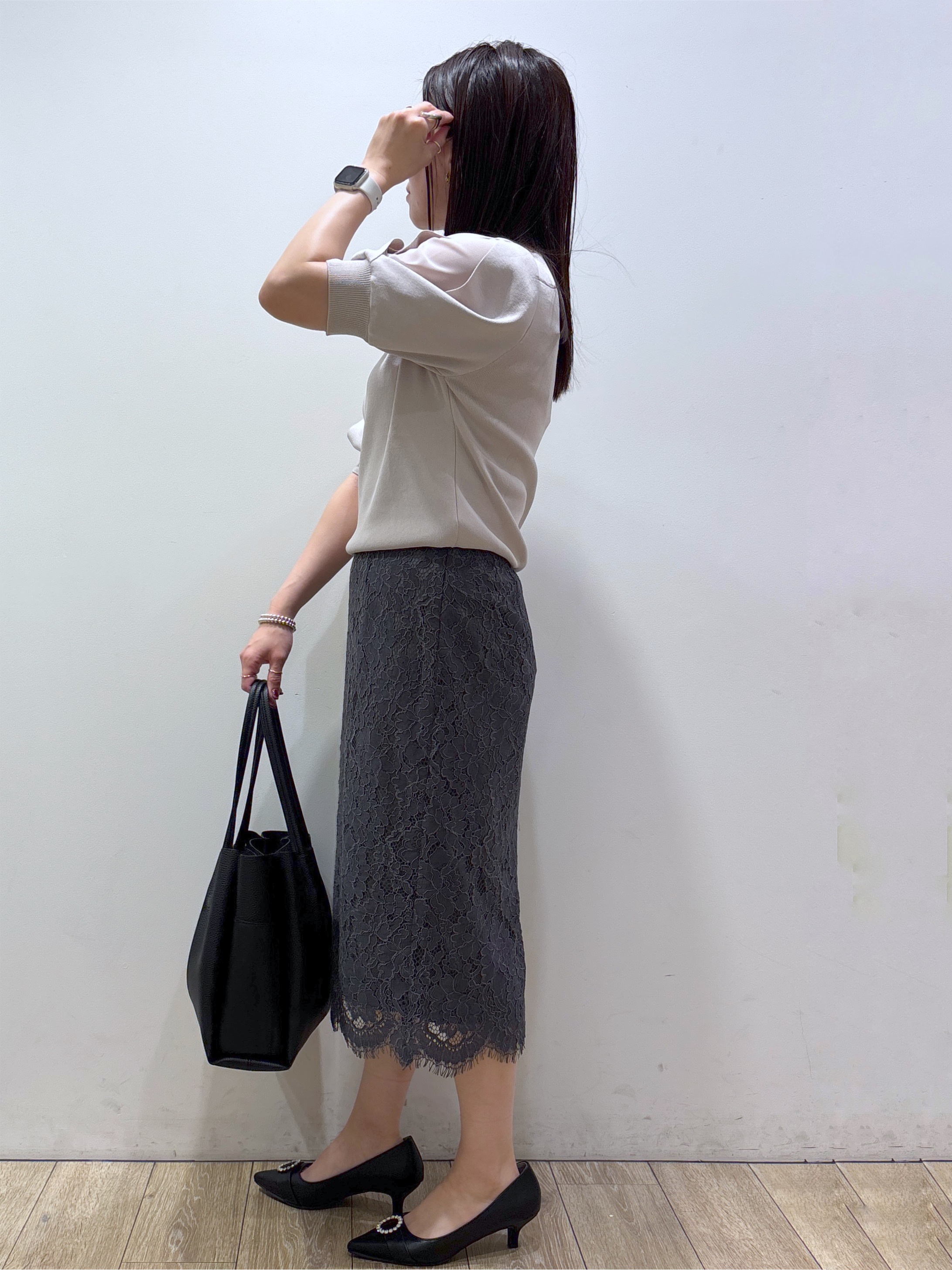 mameさんの「index｜【接触冷感／UVケア】クールタッチラップスリーブニット《洗濯機OK／XS～3L／9col》」を使ったコーディネート