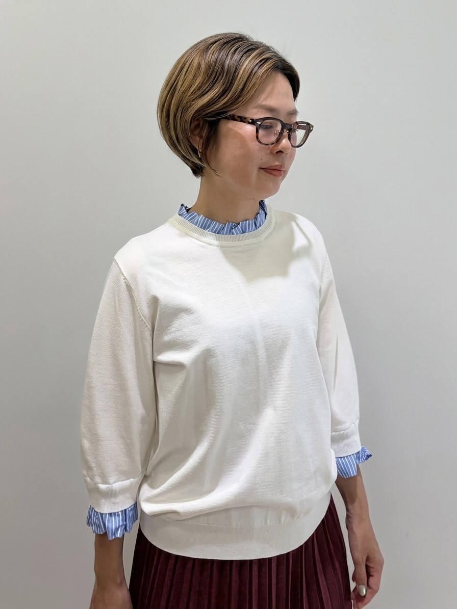 Mariko.Sさんの「OPAQUE.CLIP｜【UVケア／遮熱性】フリルドッキングニット《洗濯機OK》」を使ったコーディネート