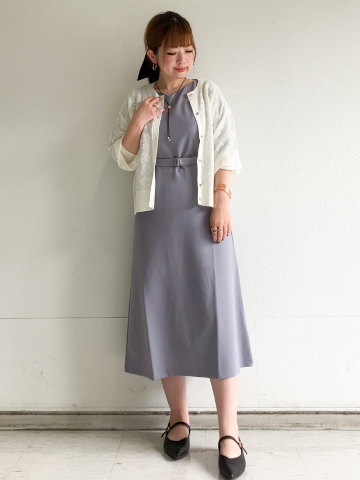 MIPPOさんの「index｜【８色展開】柄アソートシアーカーディガン《洗濯機OK》」を使ったコーディネート