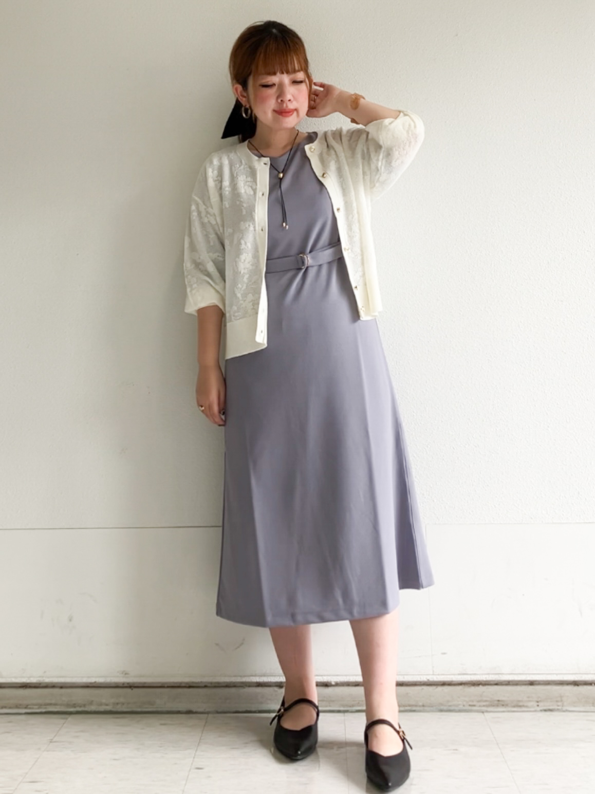 MIPPOさんの「index｜【８色展開】柄アソートシアーカーディガン《洗濯機OK》」を使ったコーディネート