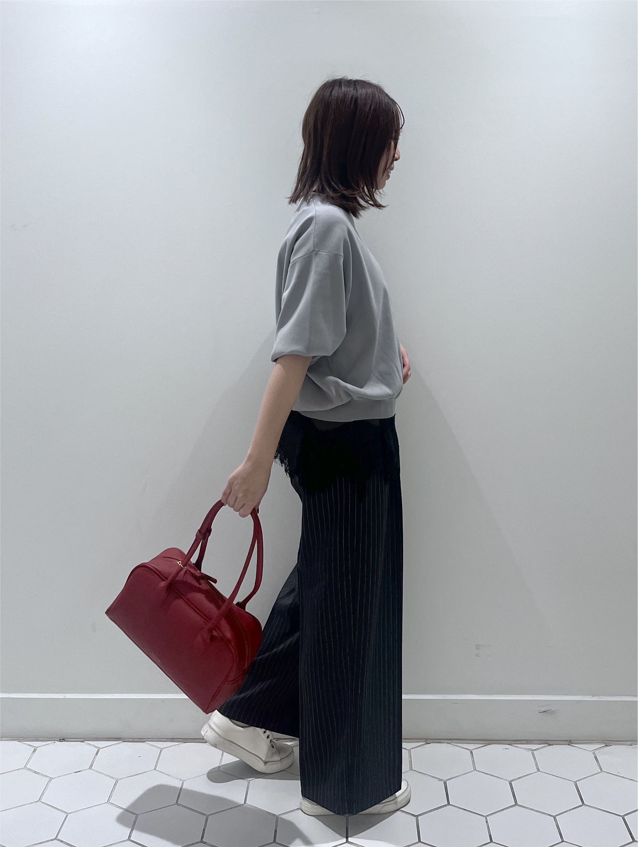 Makinoさんの「Dessin｜【UVカット/マシンウォッシャブル】6分袖配色ニット」を使ったコーディネート