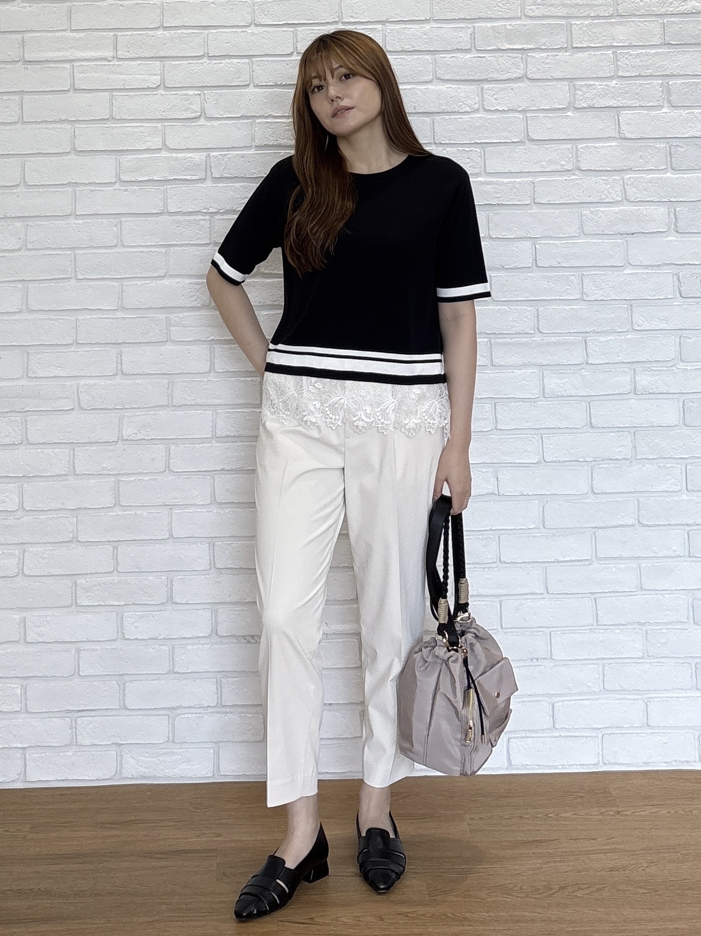 sayaさんの「grove｜【シリーズ累計36万枚／UVカット・ひんやり・洗濯機OK】やわらかドライタッチレースドッキングニット」を使ったコーディネート
