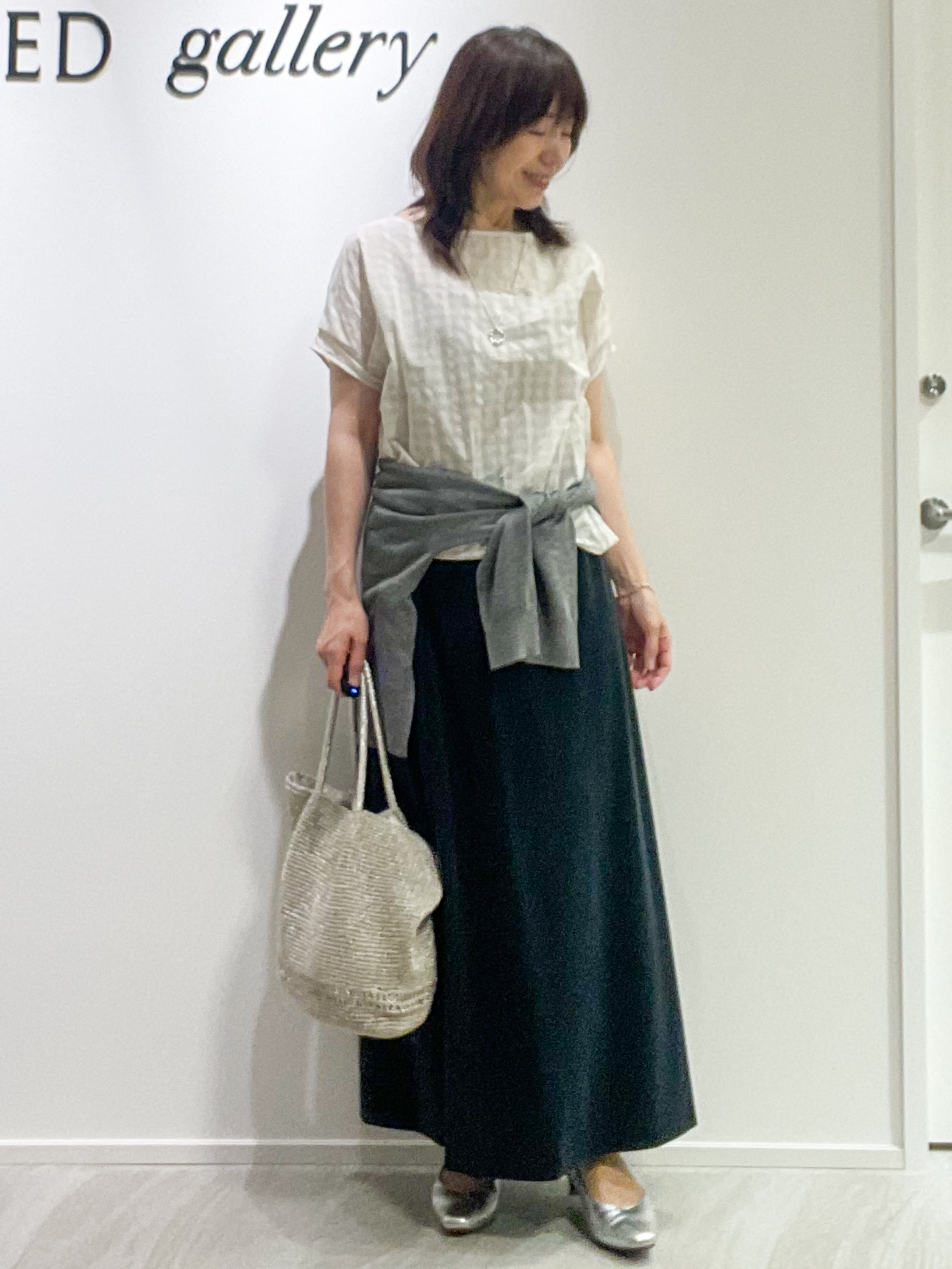めいさんの「UNTITLED｜【秋めきシャツ/体型カバー】シアーチェックブラウス」を使ったコーディネート