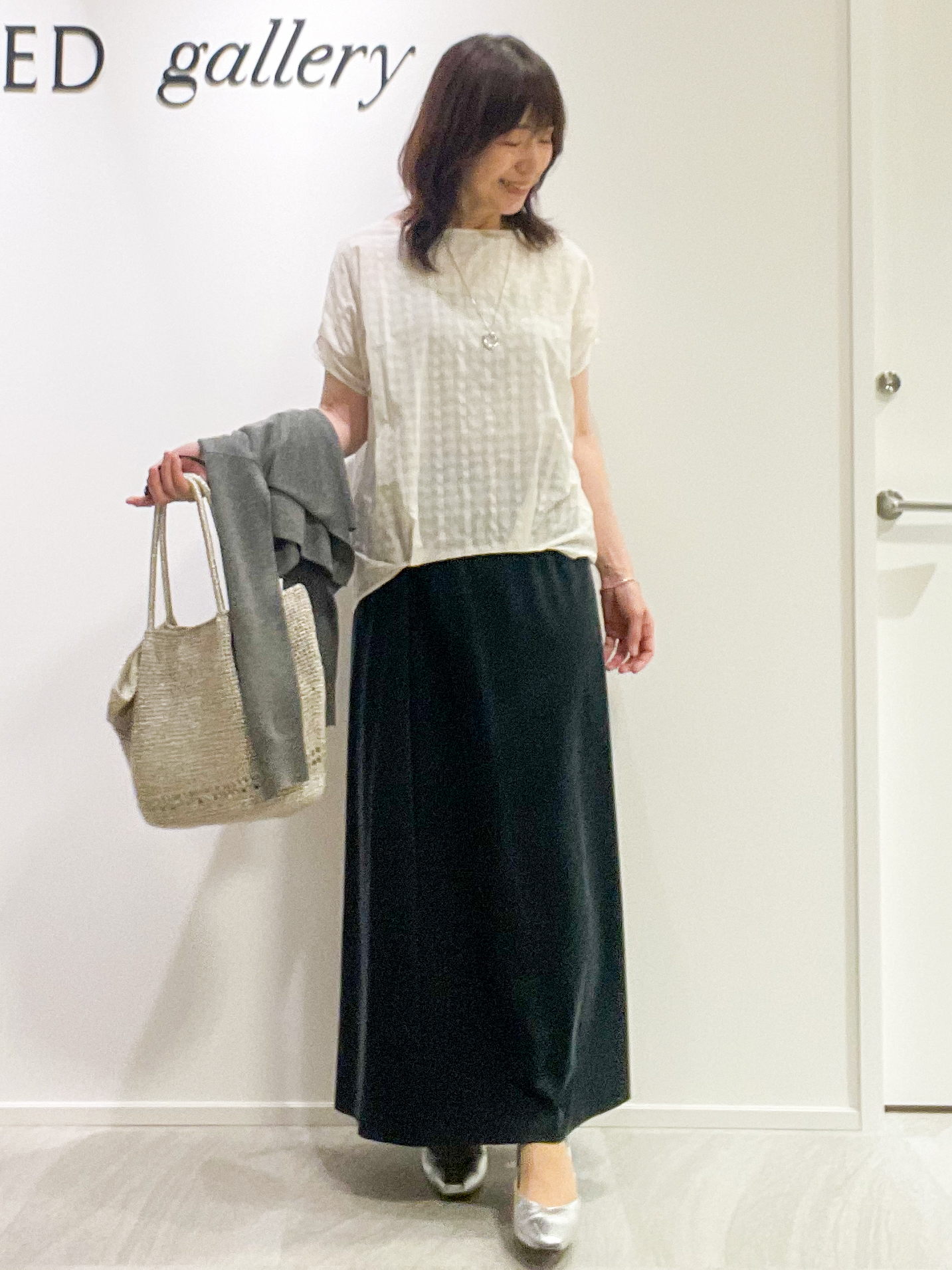 めいさんの「UNTITLED｜【秋めきシャツ/体型カバー】シアーチェックブラウス」を使ったコーディネート