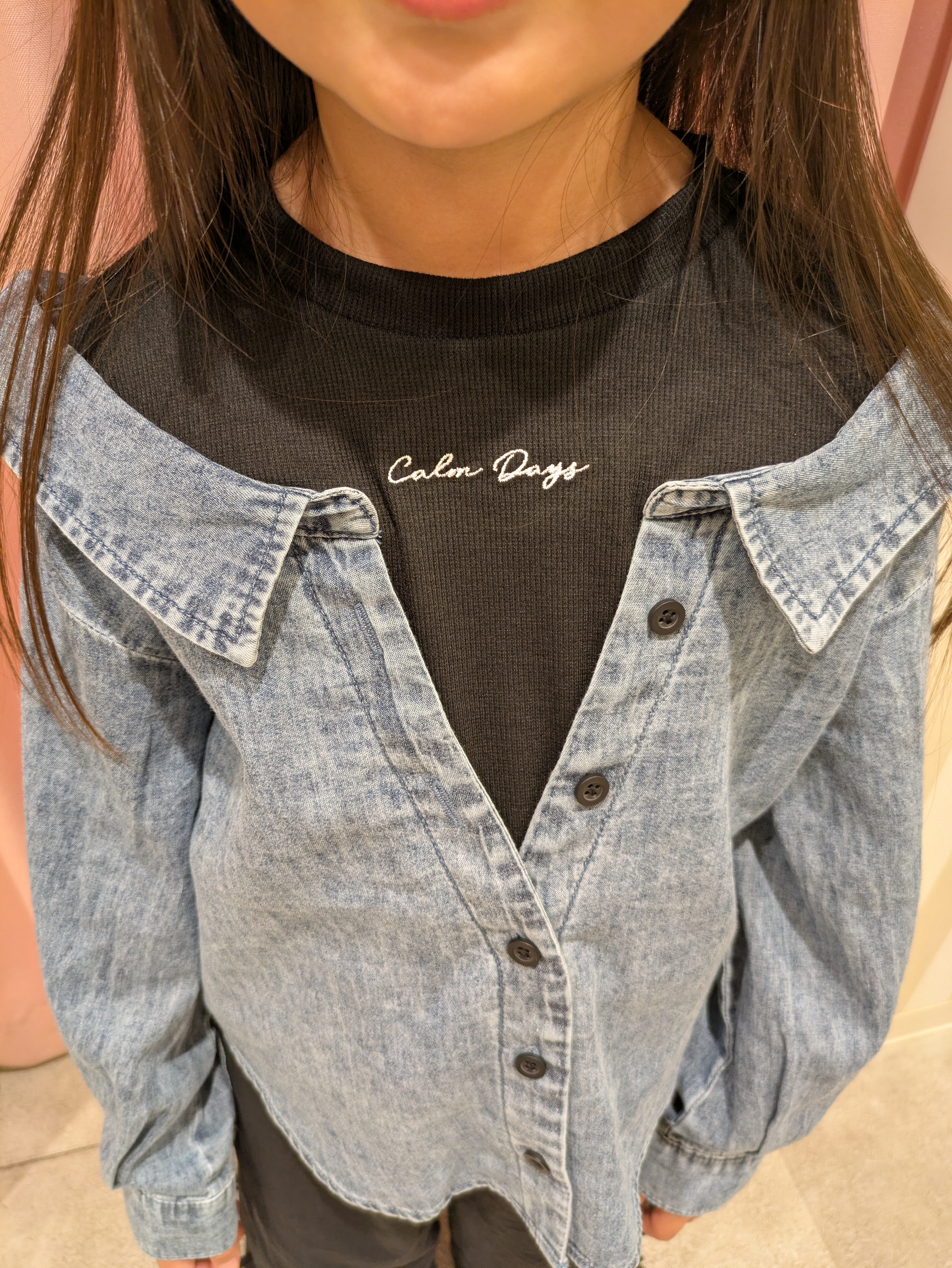 𝐂𝐡𝐢𝐢 &hearts;(ちー)さんの「SHOO･LA･RUE｜【120-150㎝】デニムドッキングトップス」を使ったコーディネート