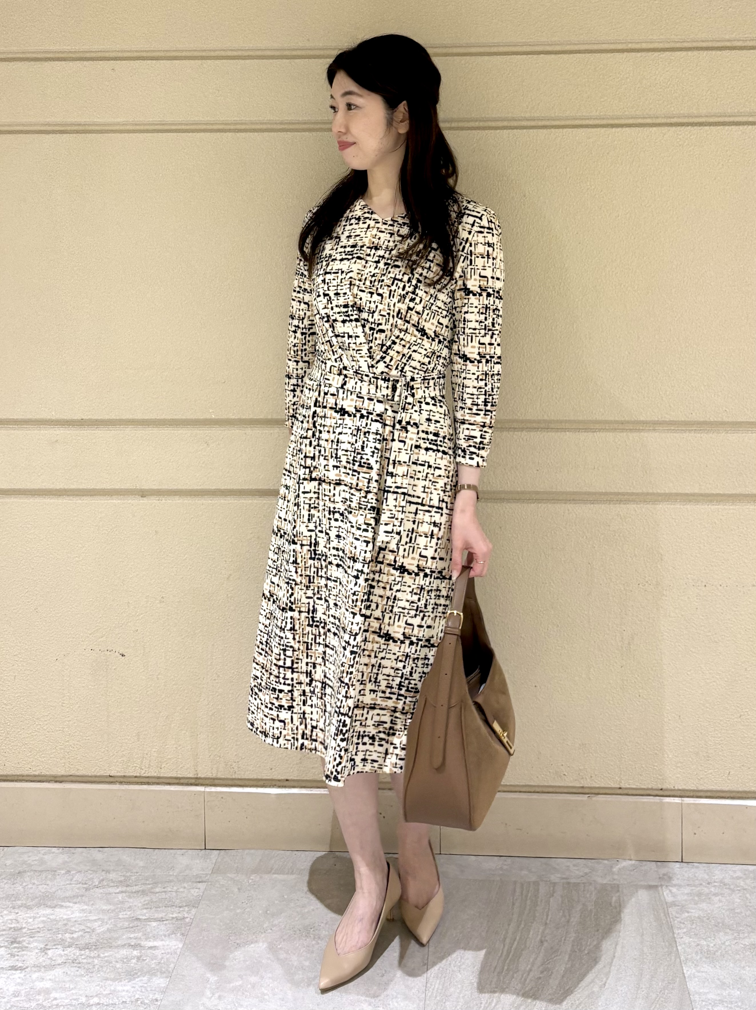 sakiさんの「COUP DE CHANCE｜【手洗い可／日本製】ジオメトリックワンピース」を使ったコーディネート