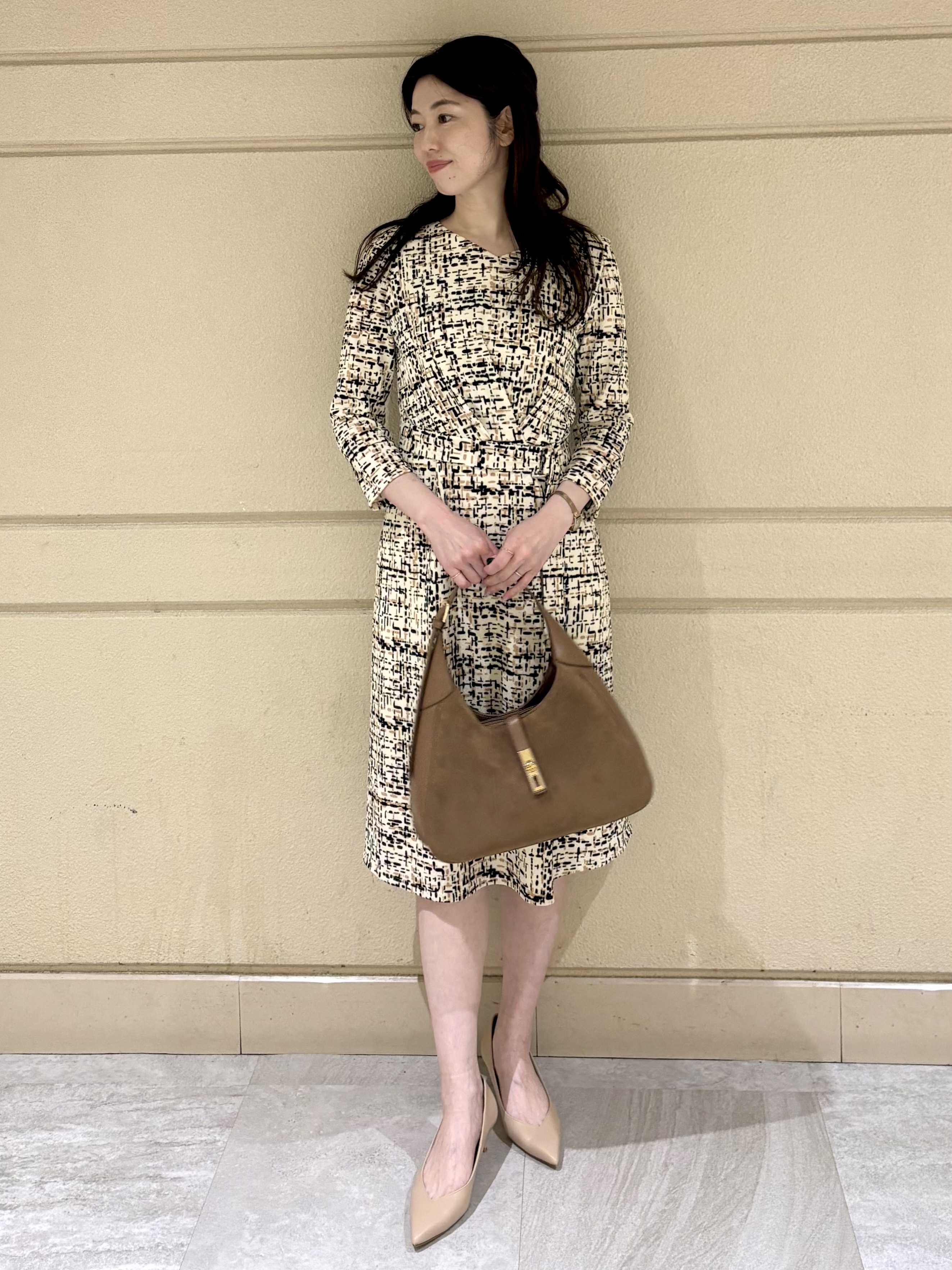 sakiさんの「COUP DE CHANCE｜【手洗い可／日本製】ジオメトリックワンピース」を使ったコーディネート