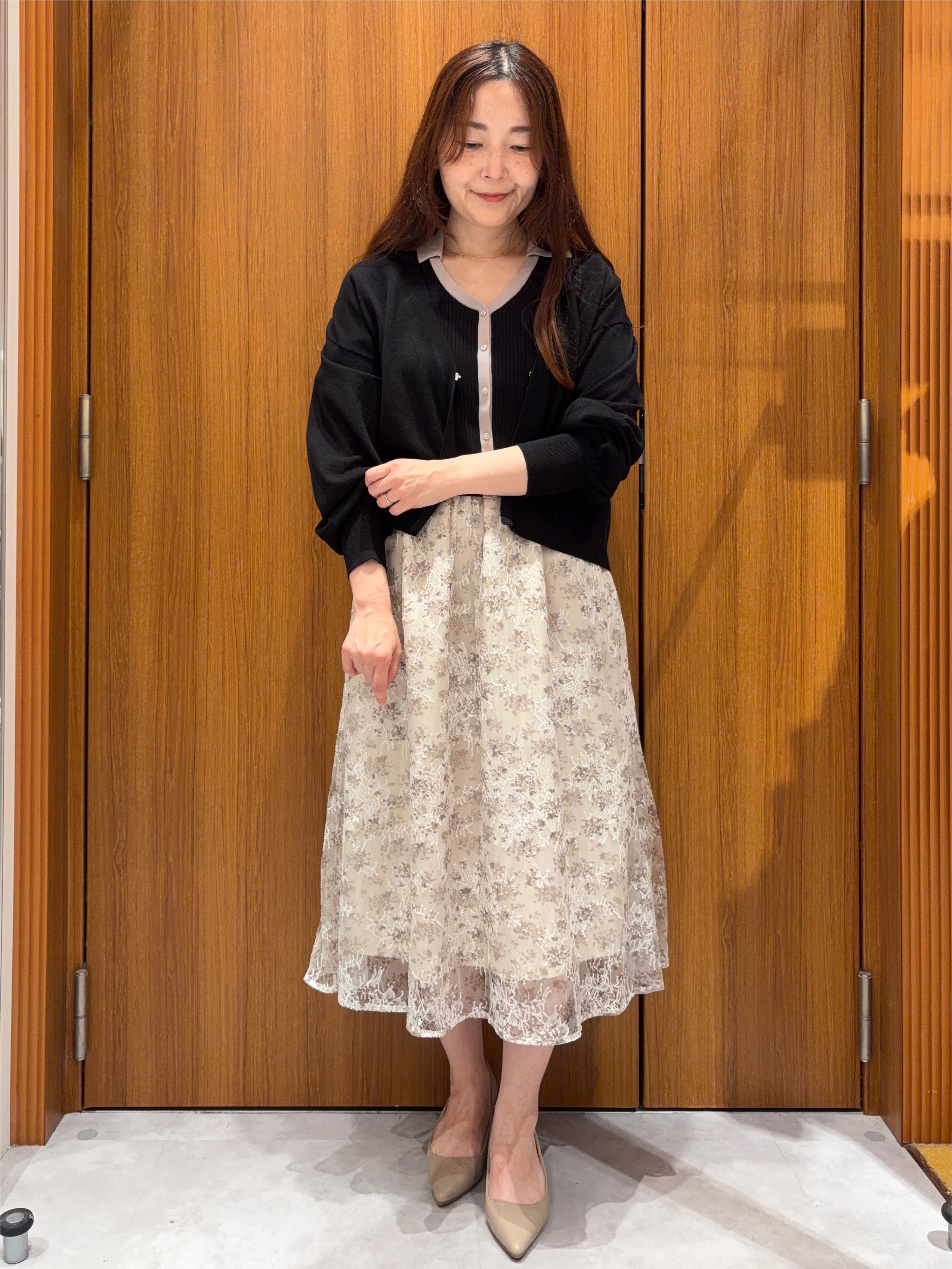 アスカさんの「index｜花柄ドッキング衿付きワンピース【洗濯機OK】」を使ったコーディネート