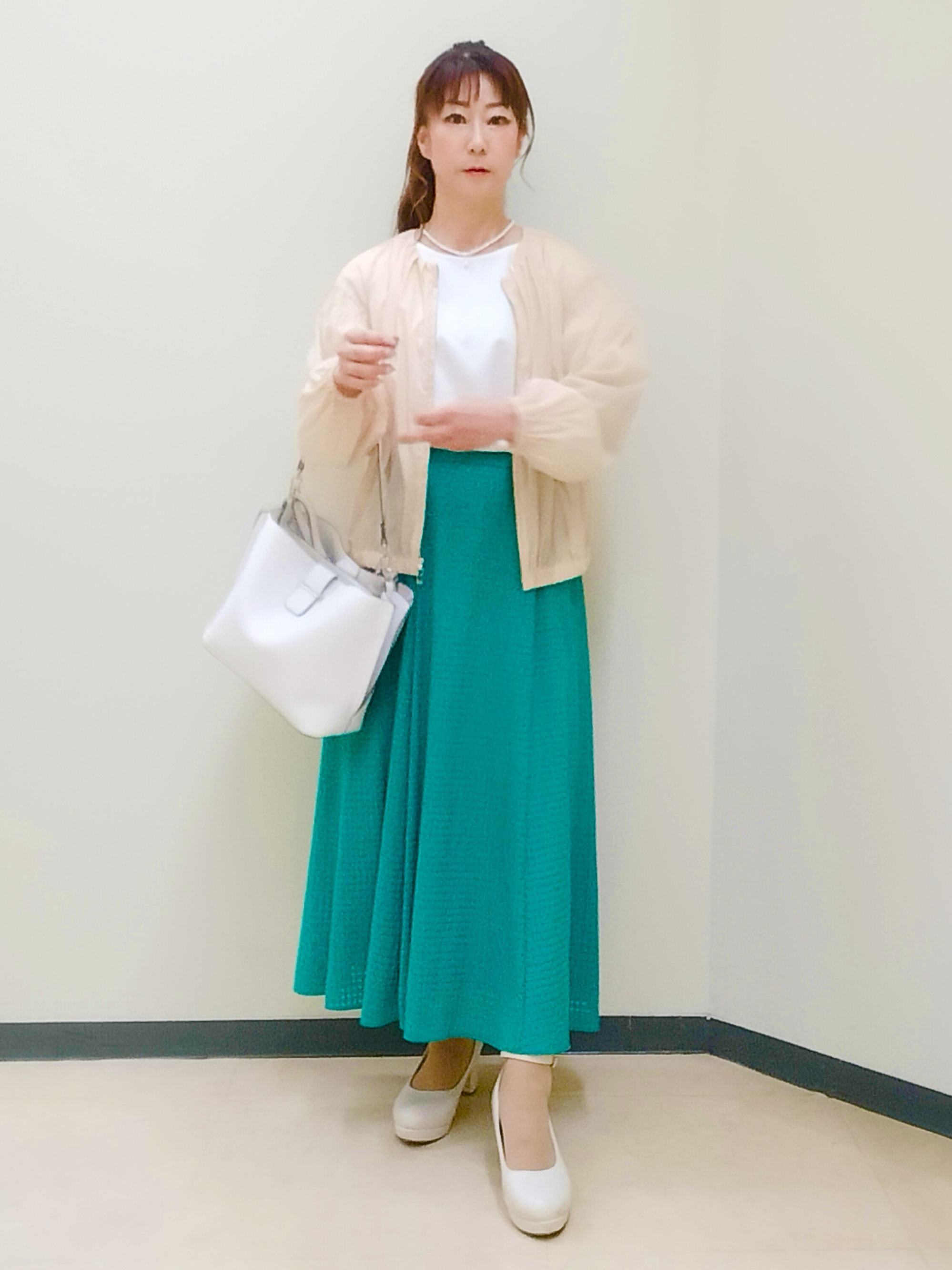 花さんの「Reflect｜【UVカット／接触冷感／吸水速乾】チュールスリーブプルオーバー」を使ったコーディネート