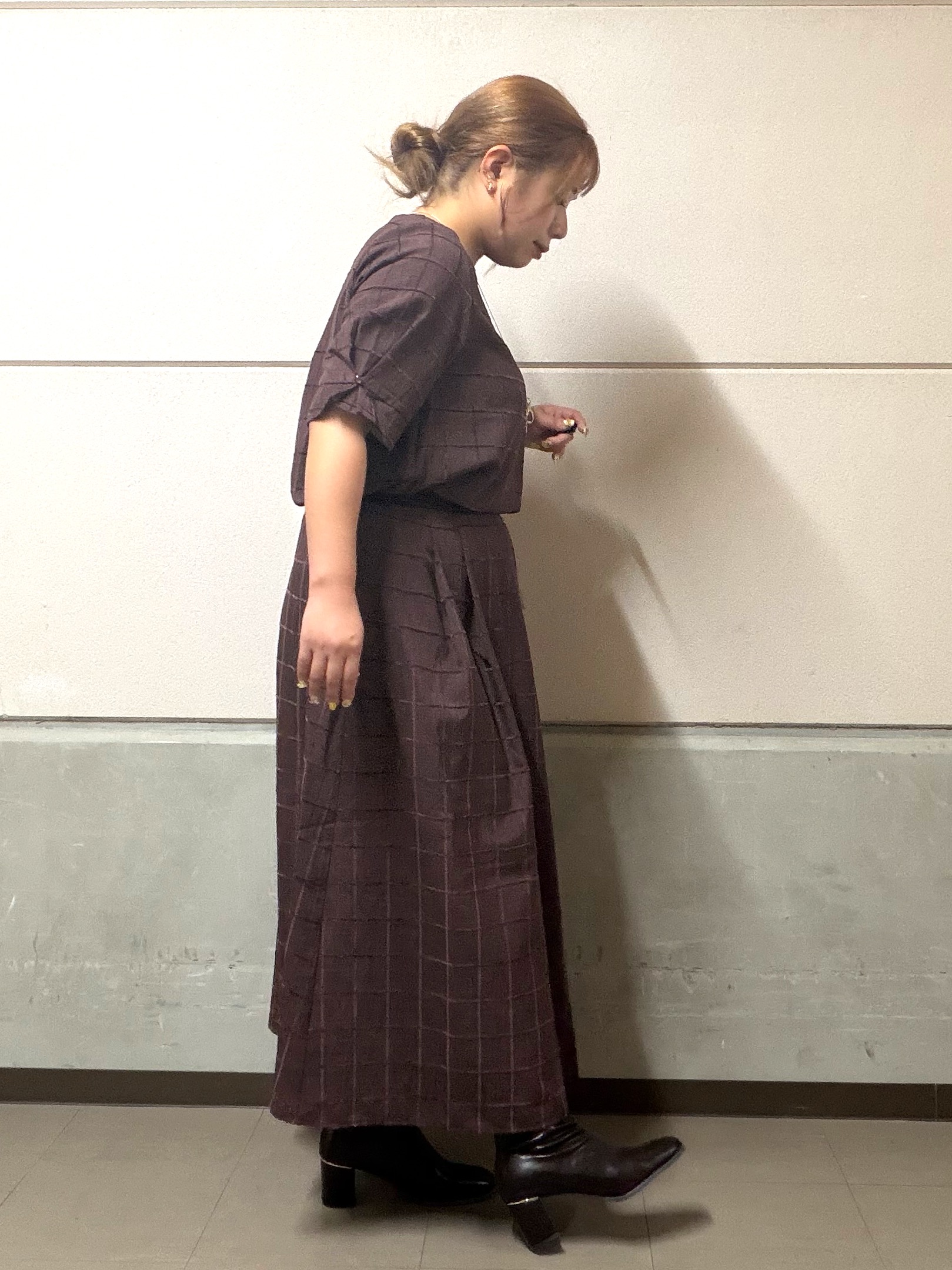 まちゃんなちゃんさんの「SHOO･LA･RUE｜【セットアップ可/S-LL】1枚で秋気分 モールチェックタックスリーブ ブラウス」を使ったコーディネート