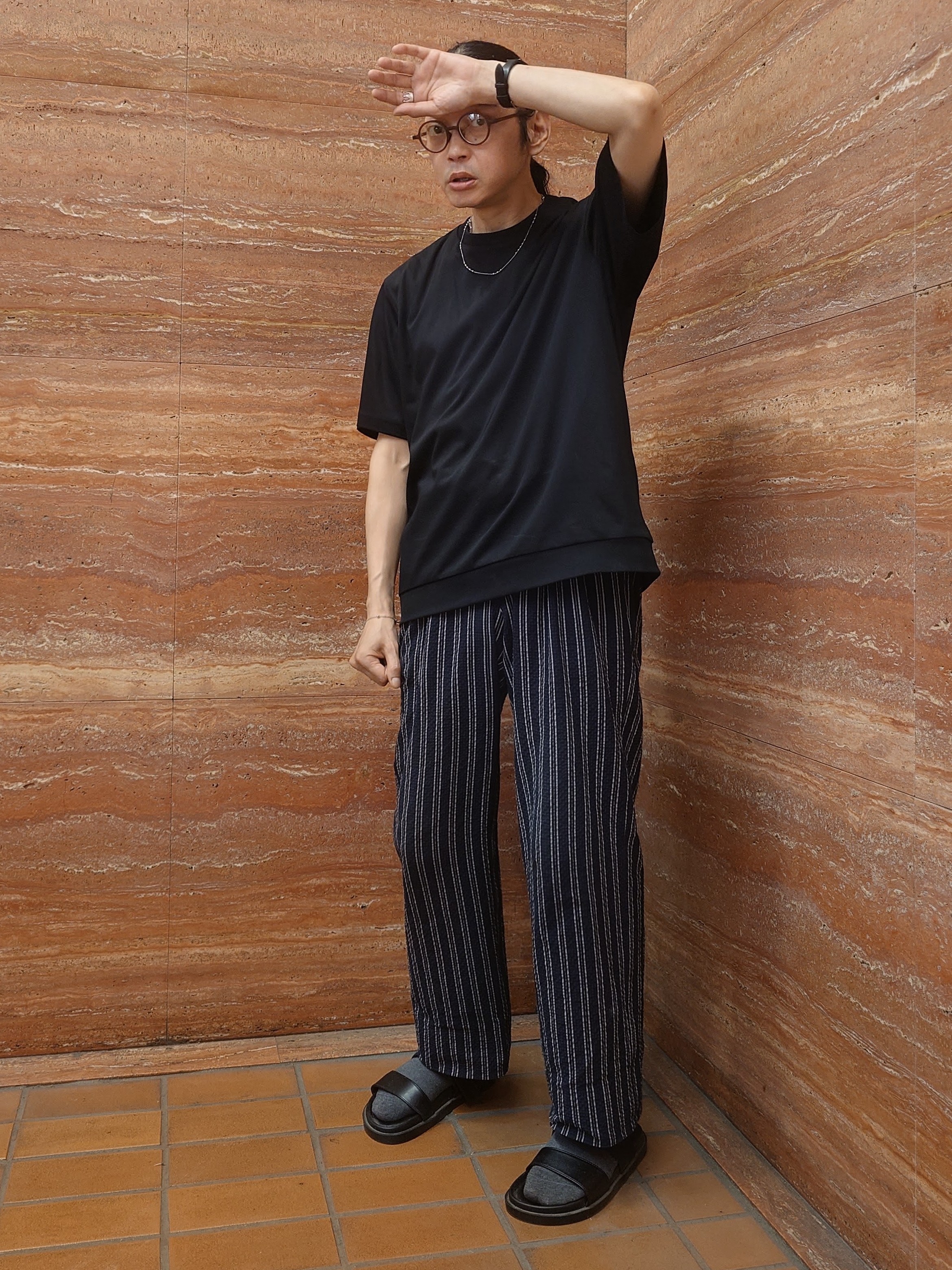 かしげるさんの「TAKEO KIKUCHI｜【接触冷感】アイスクリアコットン Tシャツ」を使ったコーディネート
