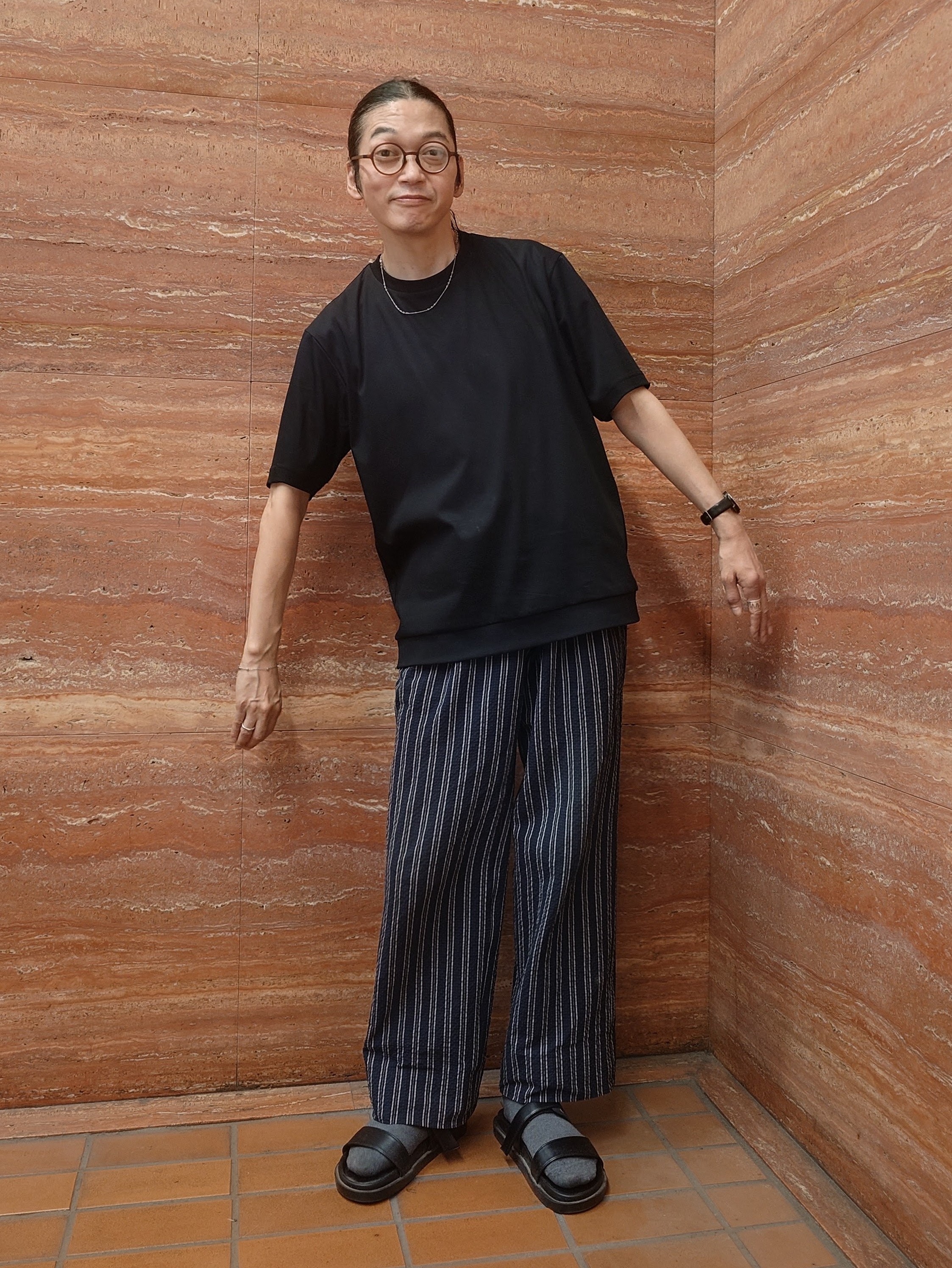 かしげるさんの「TAKEO KIKUCHI｜【接触冷感】アイスクリアコットン Tシャツ」を使ったコーディネート