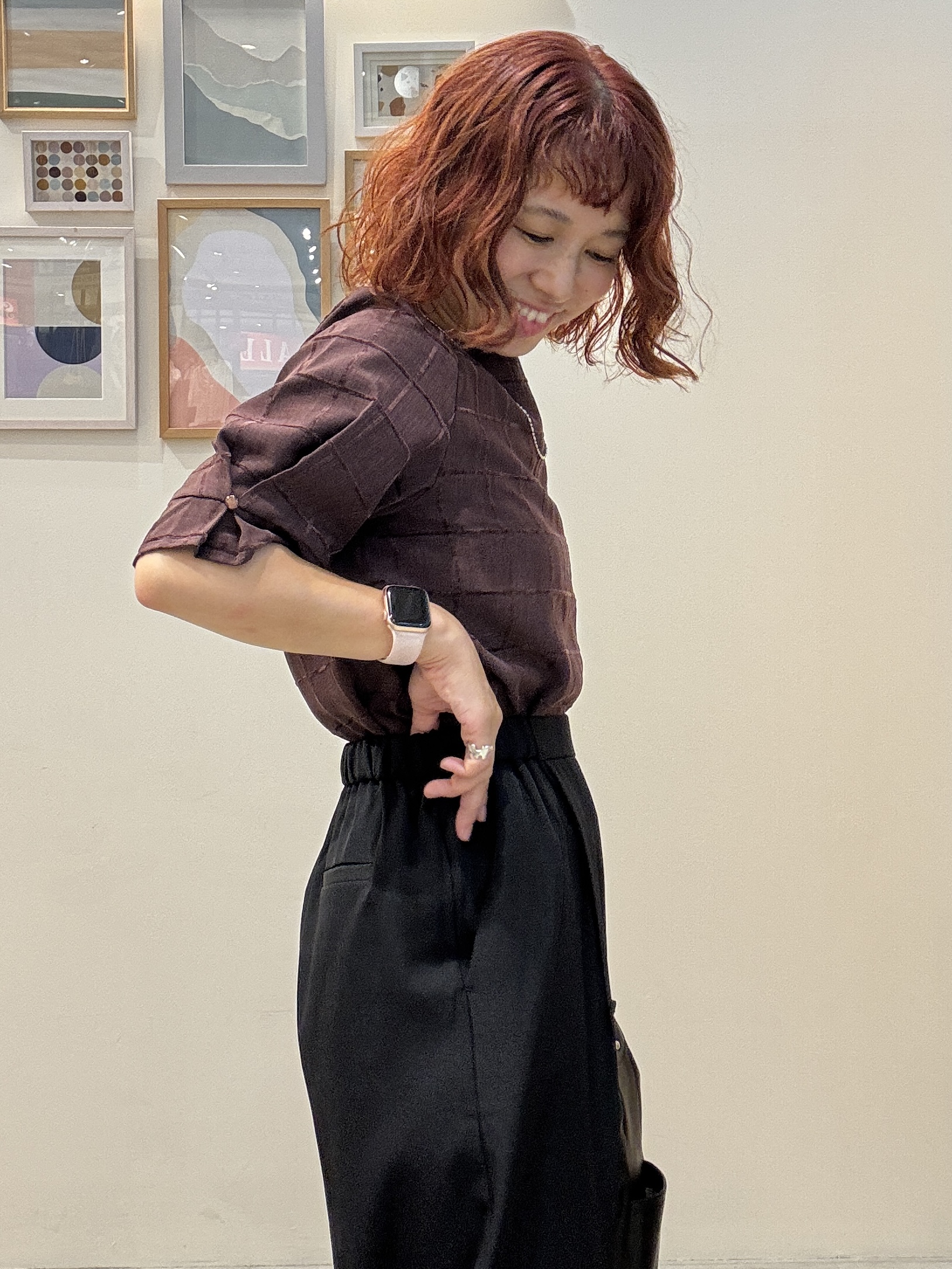 たけぴさんの「SHOO･LA･RUE｜【セットアップ可/S-LL】夏でも感じられる秋気分 モールチェックタックスリーブ ブラウス」を使ったコーディネート