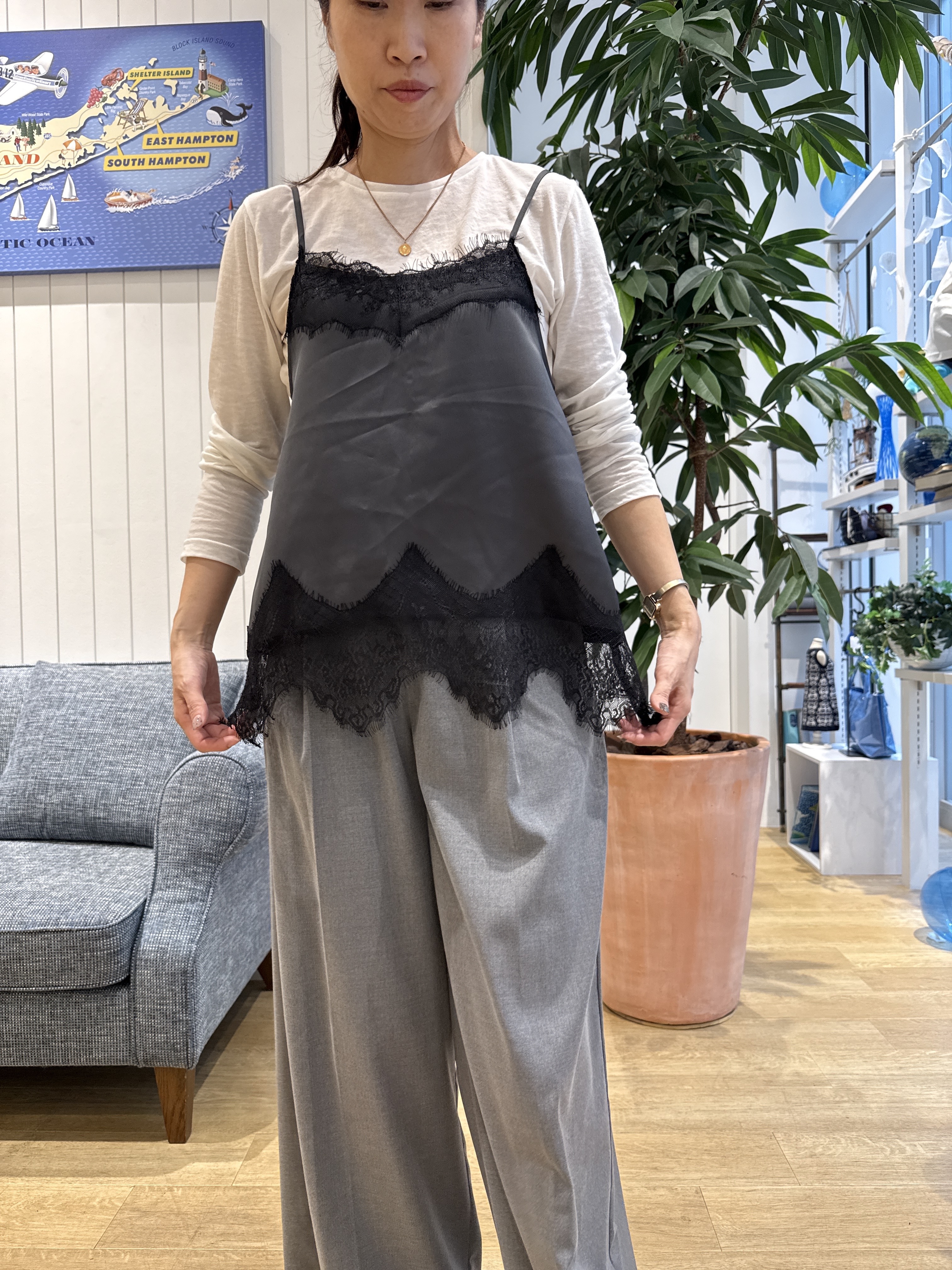 Junさんの「Dessin｜サテンレース キャミソール」を使ったコーディネート