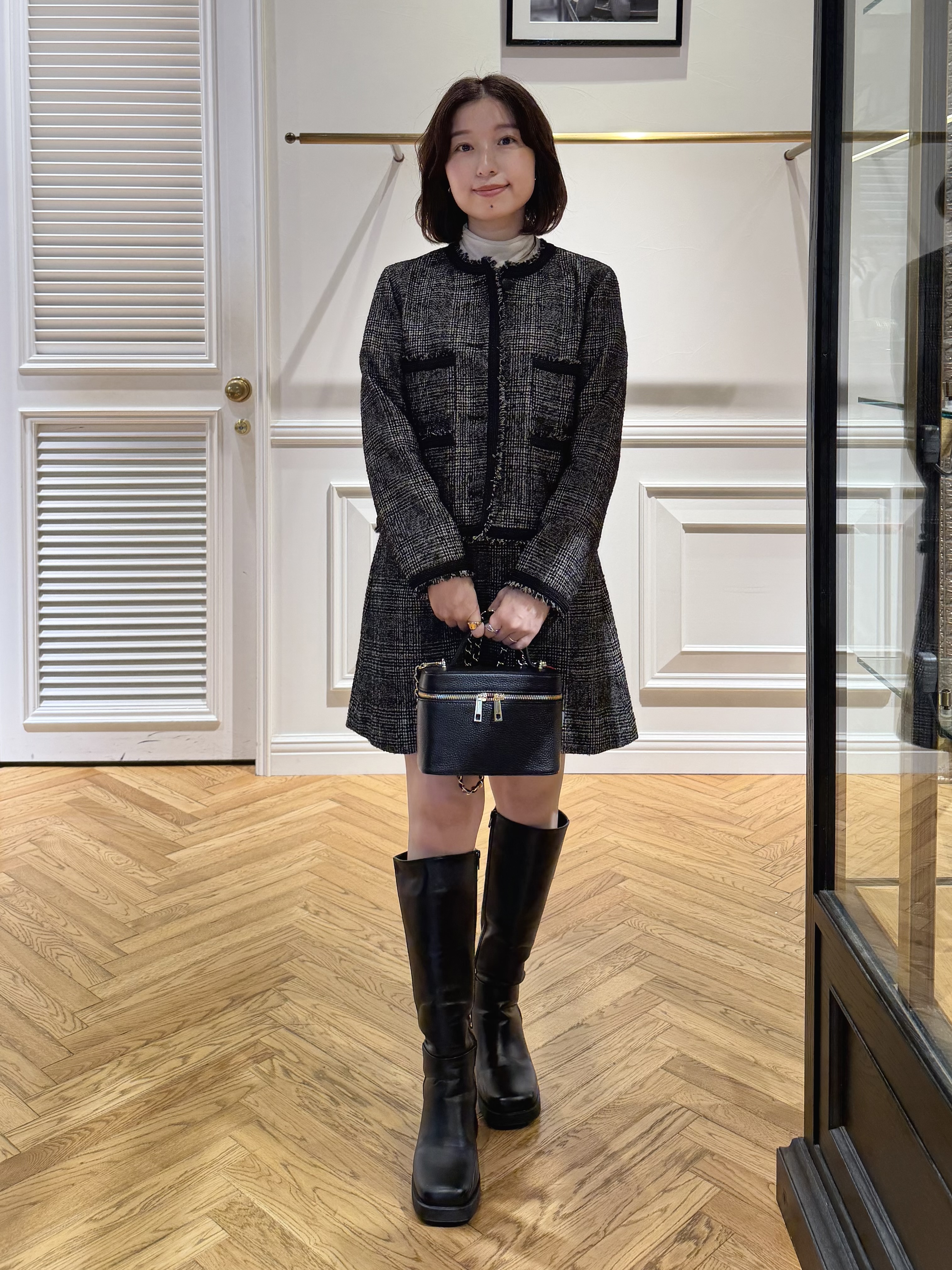 つじ まこさんの「DRESSTERIOR｜【セットアップ可】ループグレンチェックノーカラージャケット」を使ったコーディネート