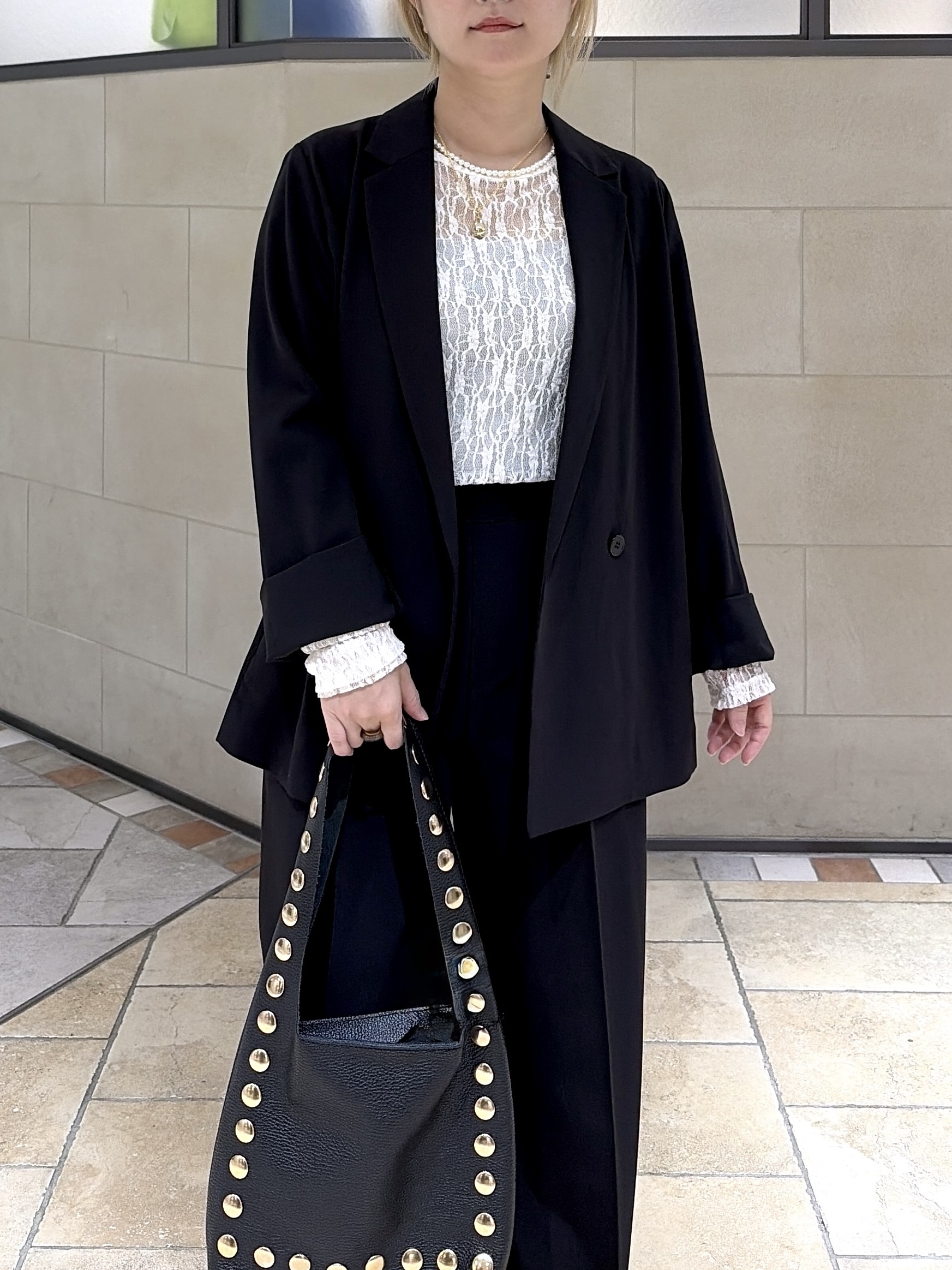 よねさんの「INDIVI｜Comfy Set Up｜ダブルブレストイージージャケット【セットアップ対応／通勤／カセット服】」を使ったコーディネート