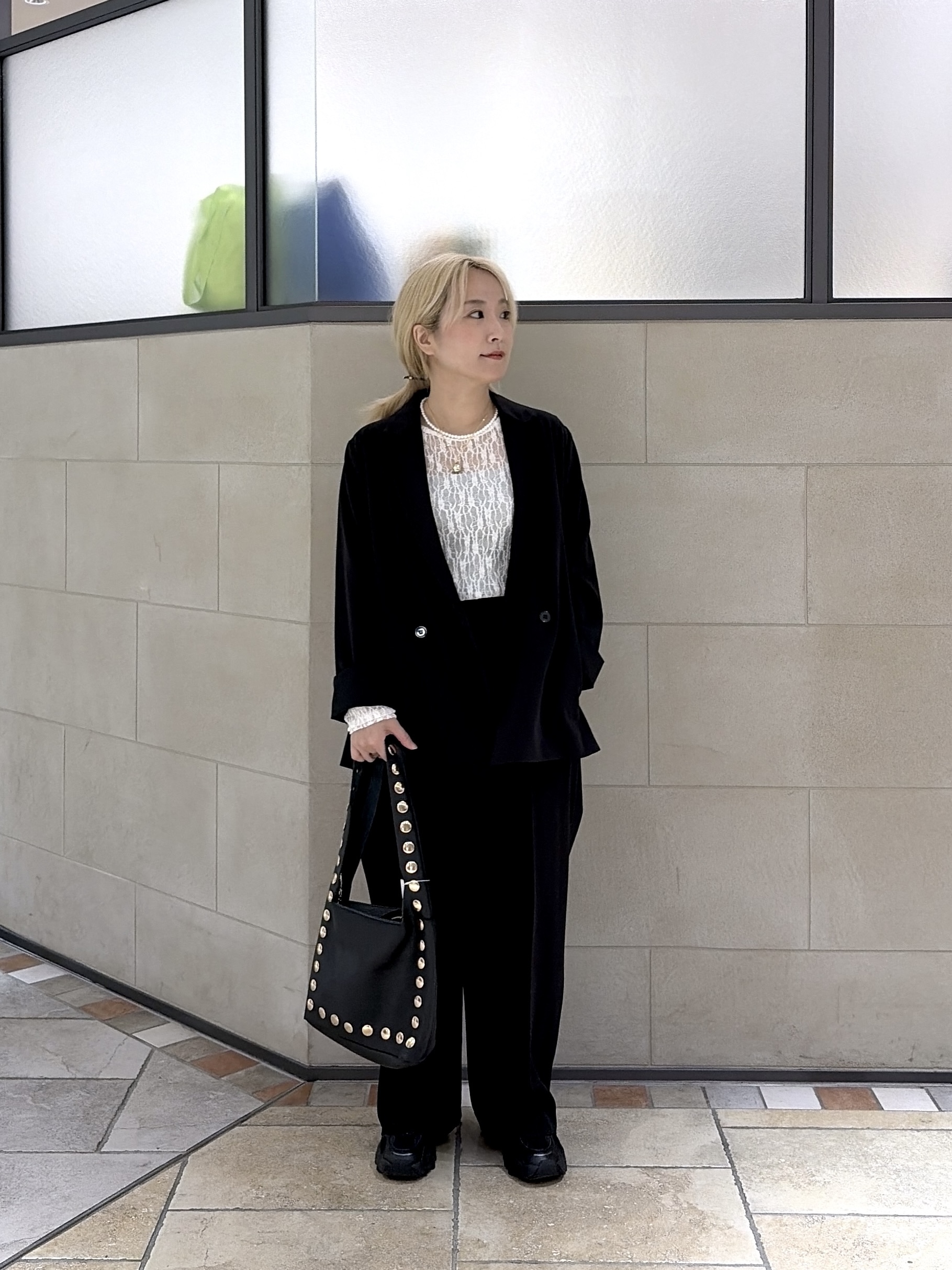 よねさんの「INDIVI｜Comfy Set Up｜ダブルブレストイージージャケット【セットアップ対応／通勤／カセット服】」を使ったコーディネート