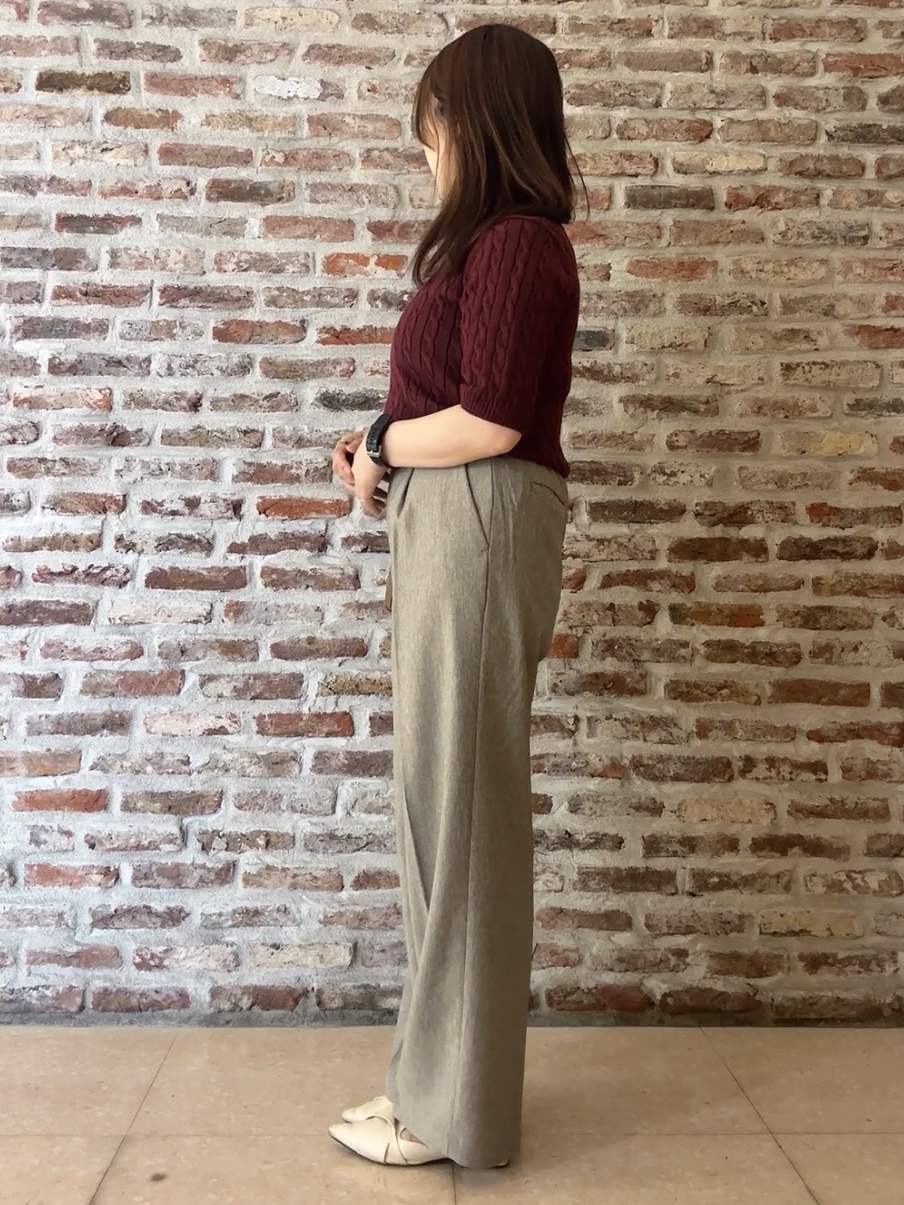 tokiさんの「THE SHOP TK｜POLO BCS/ケーブル5分袖ニット」を使ったコーディネート