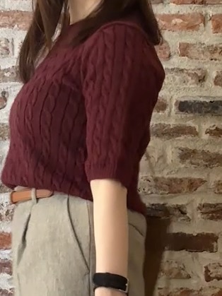 tokiさんの「THE SHOP TK｜POLO BCS/ケーブル5分袖ニット」を使ったコーディネート