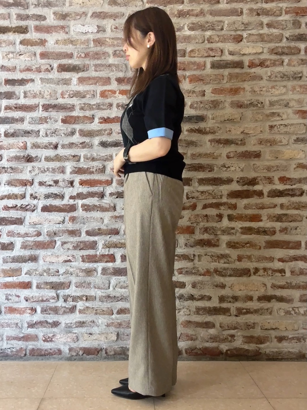 tokiさんの「THE SHOP TK｜POLO BCS/アーガイル5分袖ニット」を使ったコーディネート