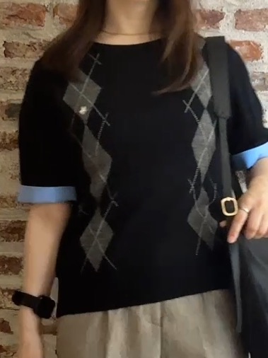 tokiさんの「THE SHOP TK｜POLO BCS/アーガイル5分袖ニット」を使ったコーディネート