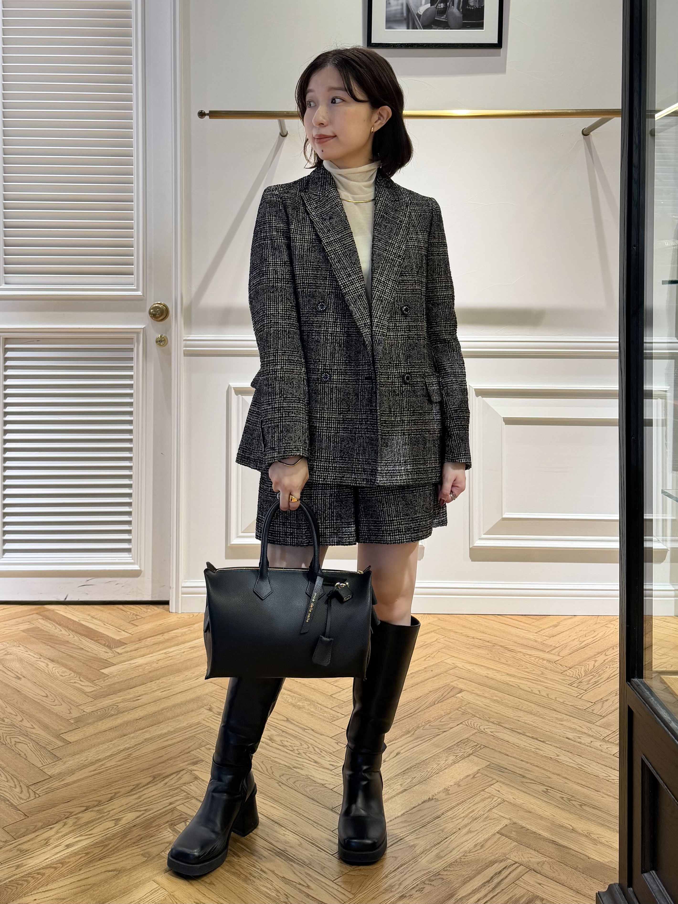 つじ まこさんの「DRESSTERIOR｜【セットアップ可能】ループグレンチェックダブルジャケット」を使ったコーディネート