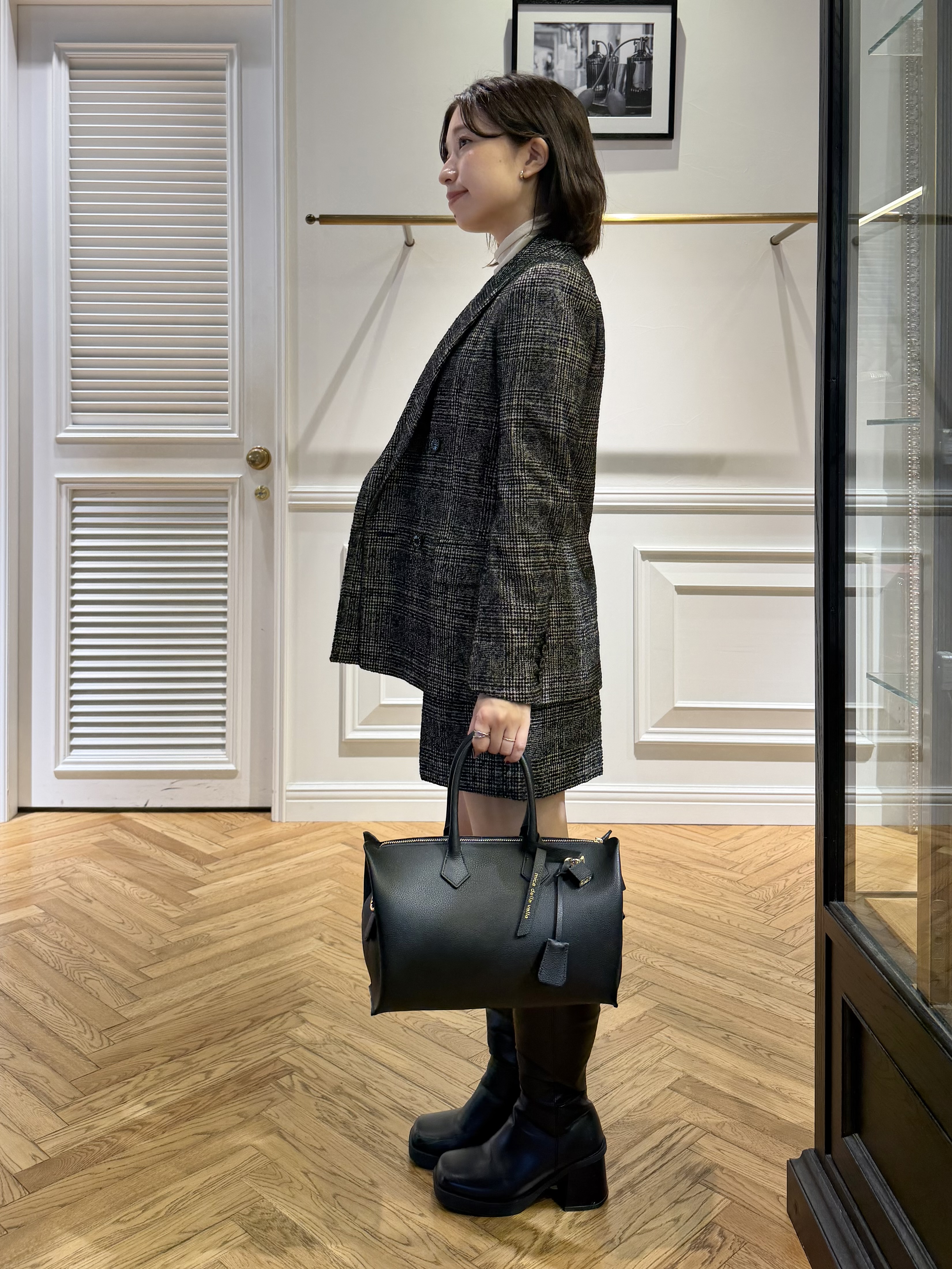 つじ まこさんの「DRESSTERIOR｜【セットアップ可能】ループグレンチェックダブルジャケット」を使ったコーディネート