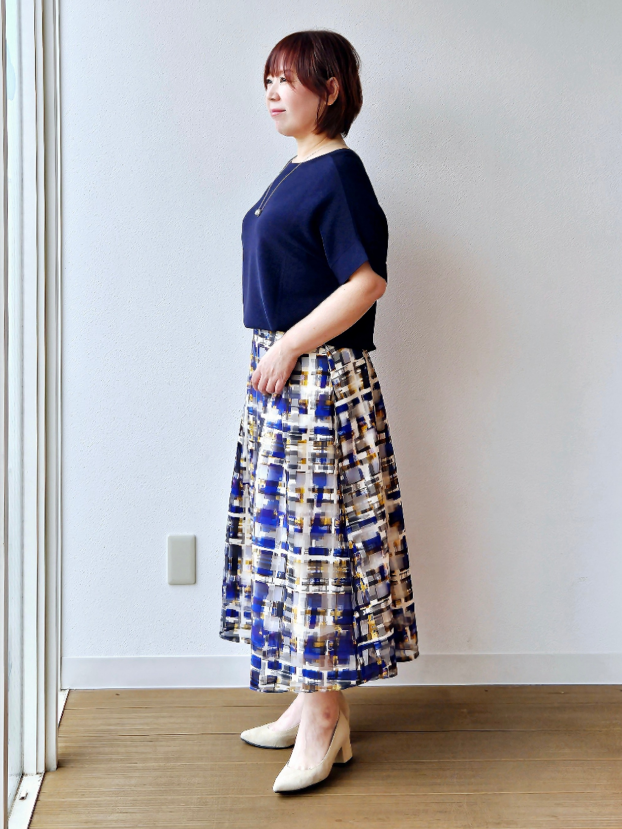 やじまさんの「UNTITLED｜【11色展開/体型カバー】前後2WAYフレンチスリーブニット」を使ったコーディネート