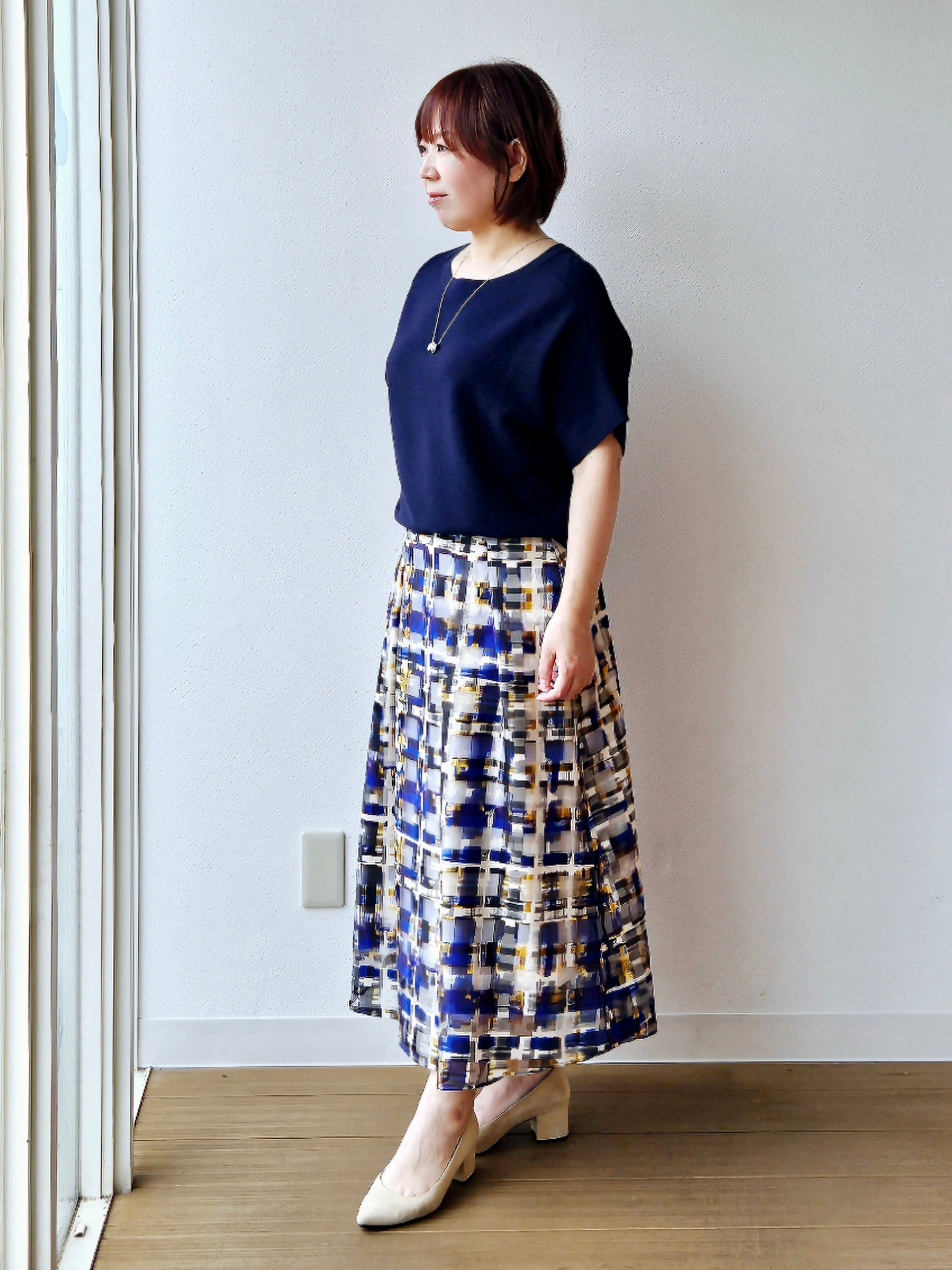 やじまさんの「UNTITLED｜【11色展開/体型カバー】前後2WAYフレンチスリーブニット」を使ったコーディネート