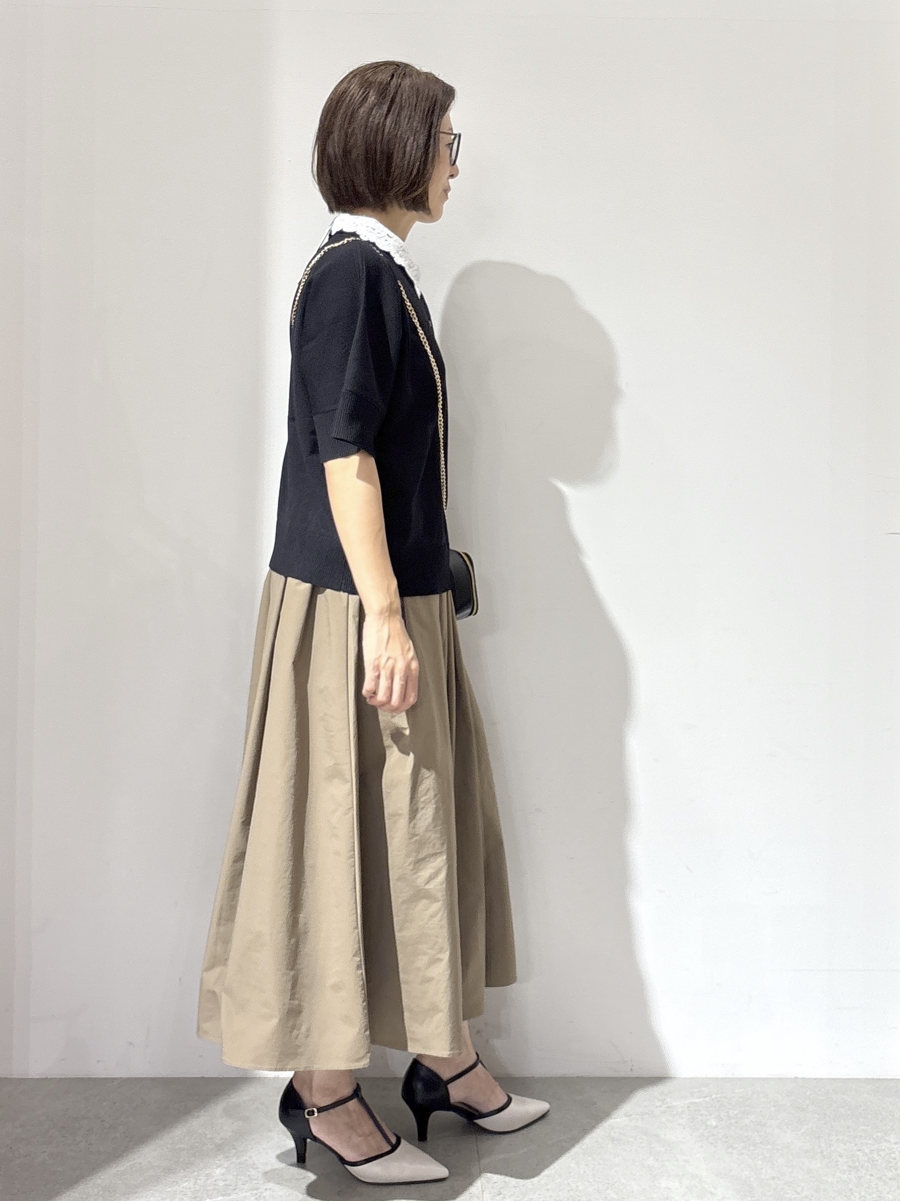 NAKAさんの「OPAQUE.CLIP｜【森絵梨佳さん着用】2WAY衿ドッキングニット《洗濯機OK》」を使ったコーディネート