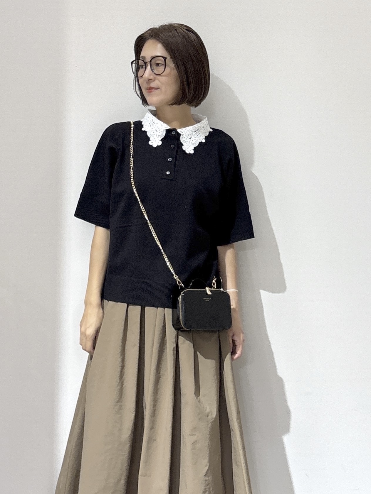 NAKAさんの「OPAQUE.CLIP｜【森絵梨佳さん着用】2WAY衿ドッキングニット《洗濯機OK》」を使ったコーディネート
