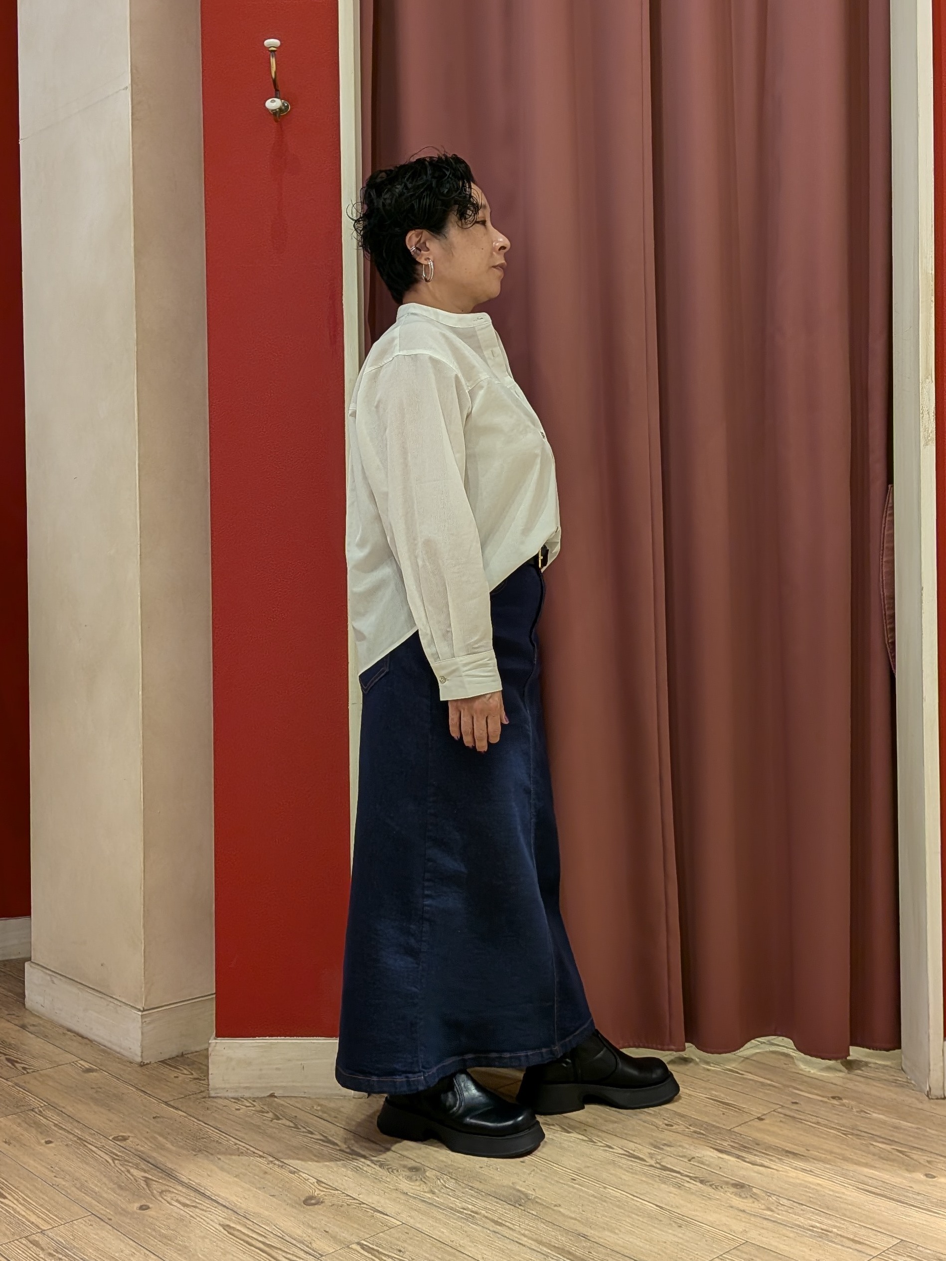 cameさんの「SHOO･LA･RUE｜【通気性〇/S-LL/洗濯機可】さらりと心地よい。ノーカラーシャツ」を使ったコーディネート