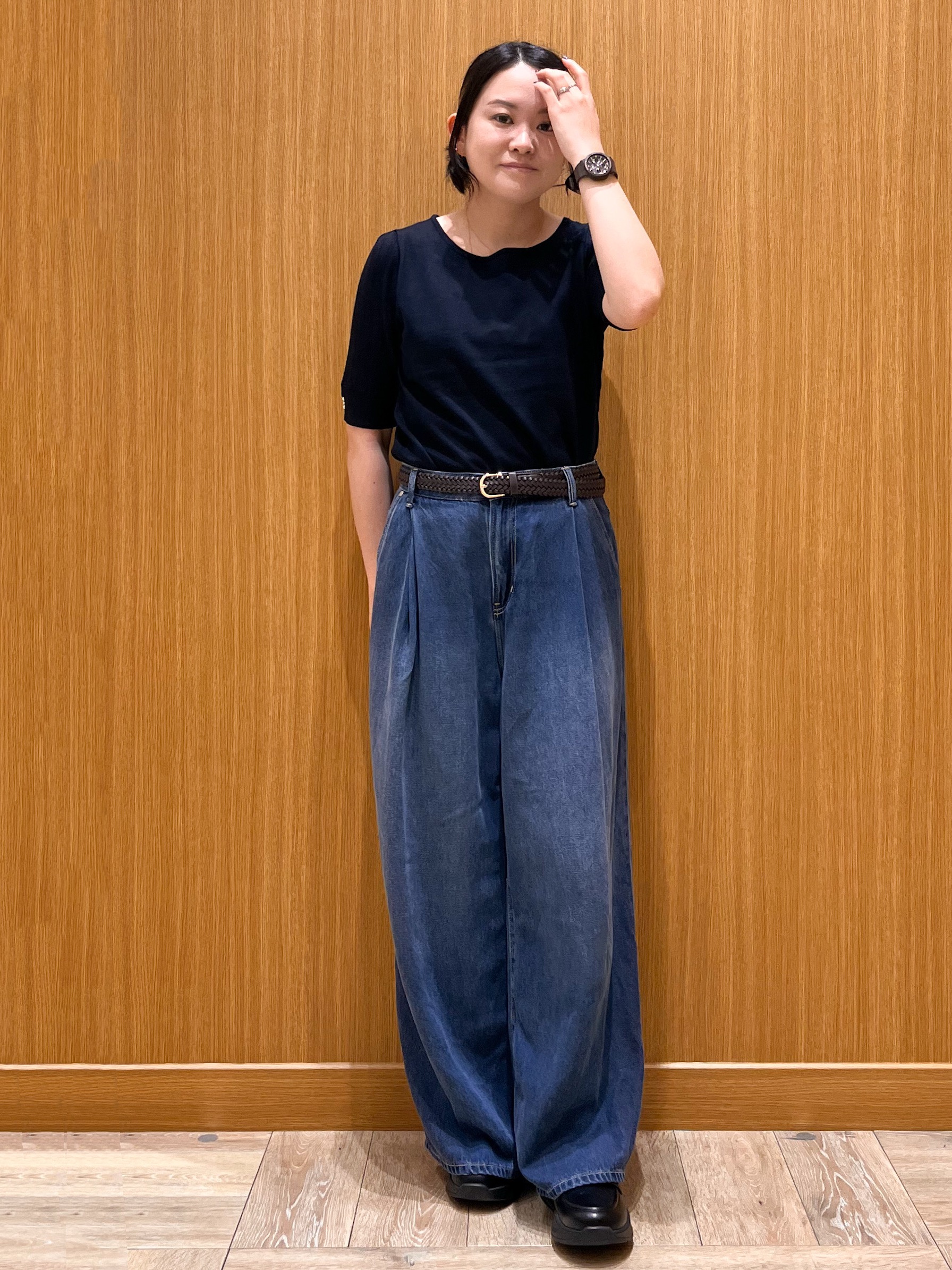 aさんの「OPAQUE.CLIP｜透かし編み半袖ニット【洗濯機OK／抗ピル】」を使ったコーディネート