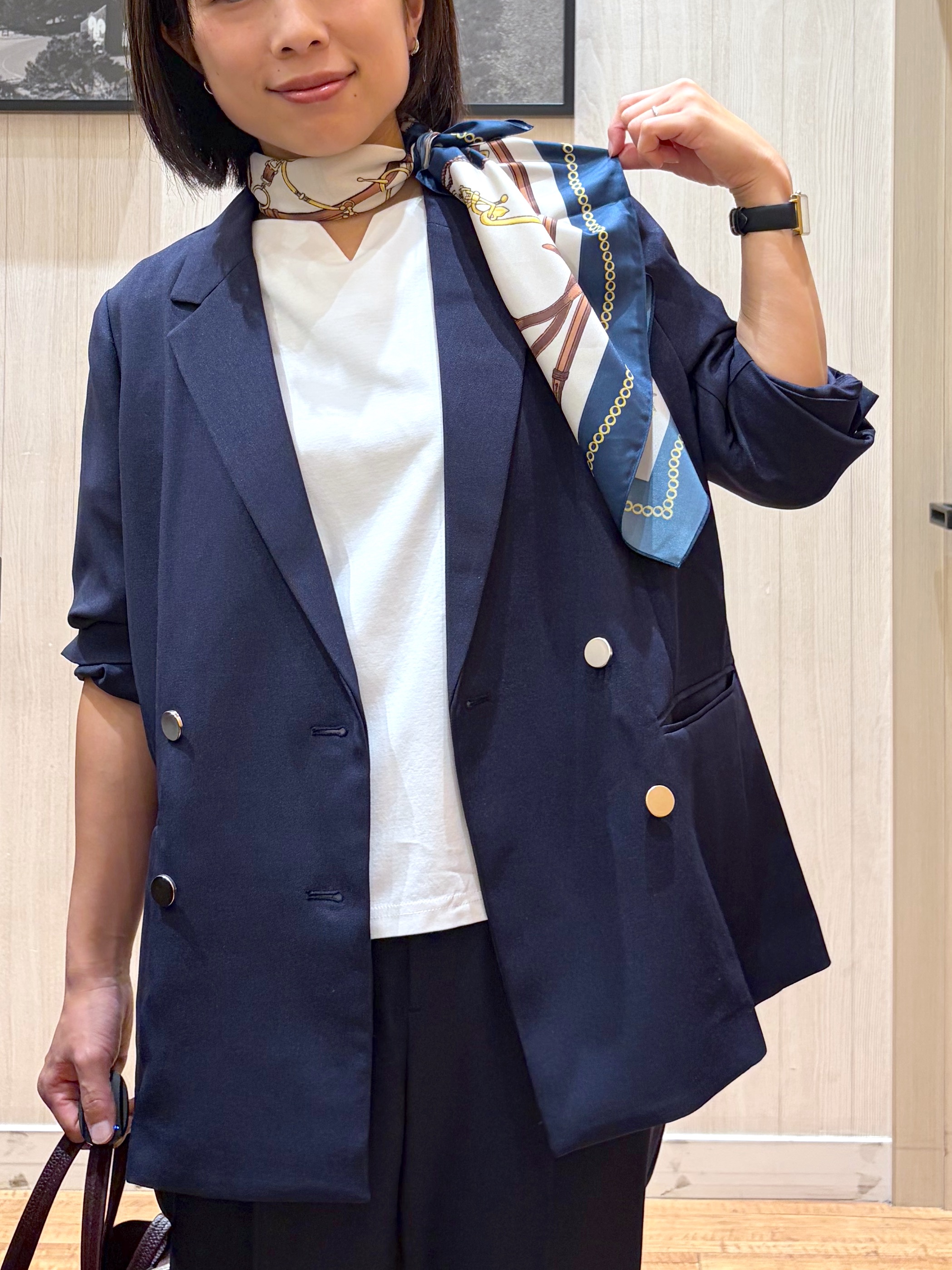 shirayuuuさんの「SHOO･LA･RUE｜【セットアップ可/通勤/洗濯機可/SS-LL】オンオフ使える ダブルブレストジャケット」を使ったコーディネート