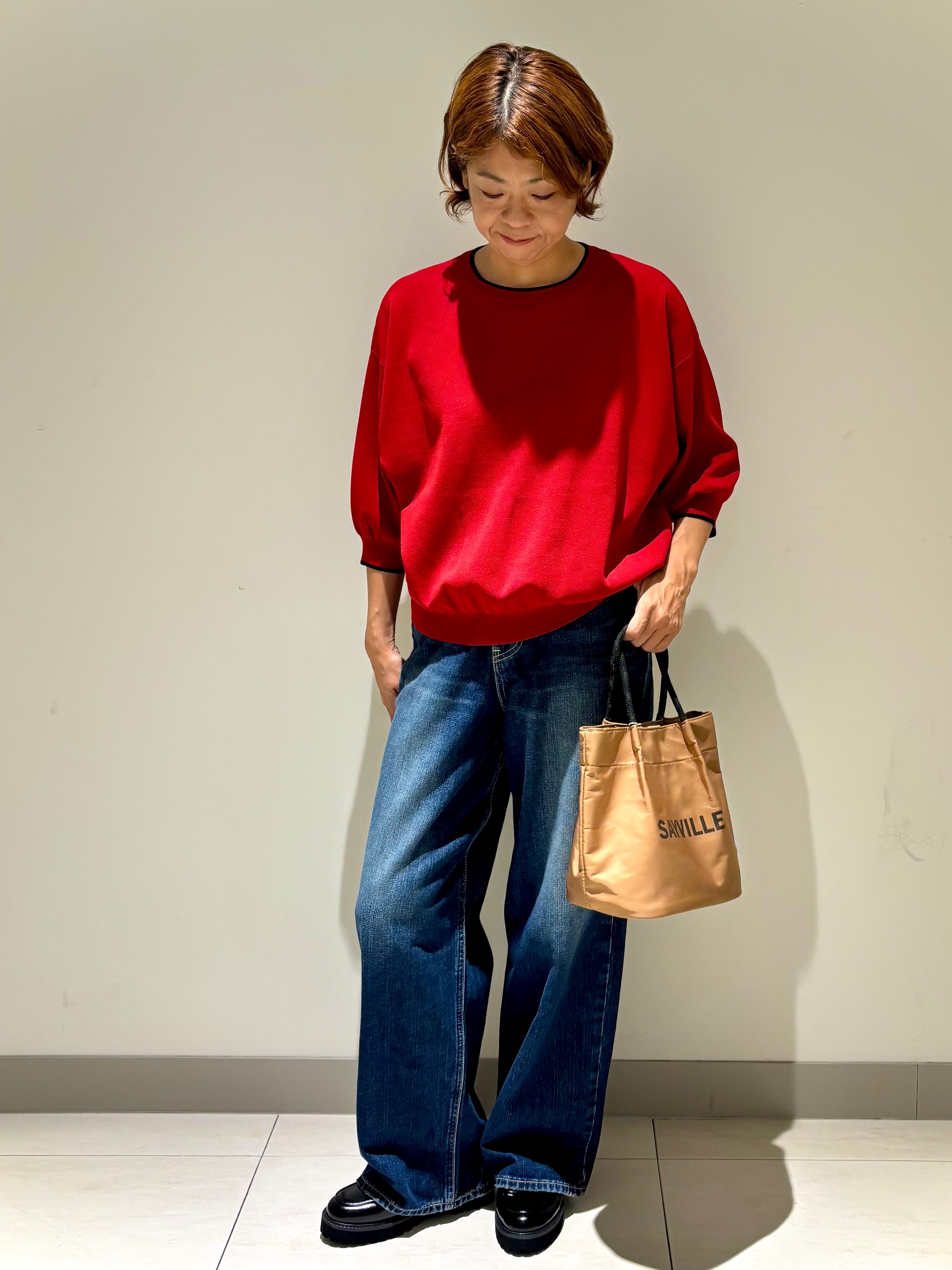 Haruさんの「Dessin｜【UVカット/マシンウォッシャブル】6分袖配色ニット」を使ったコーディネート