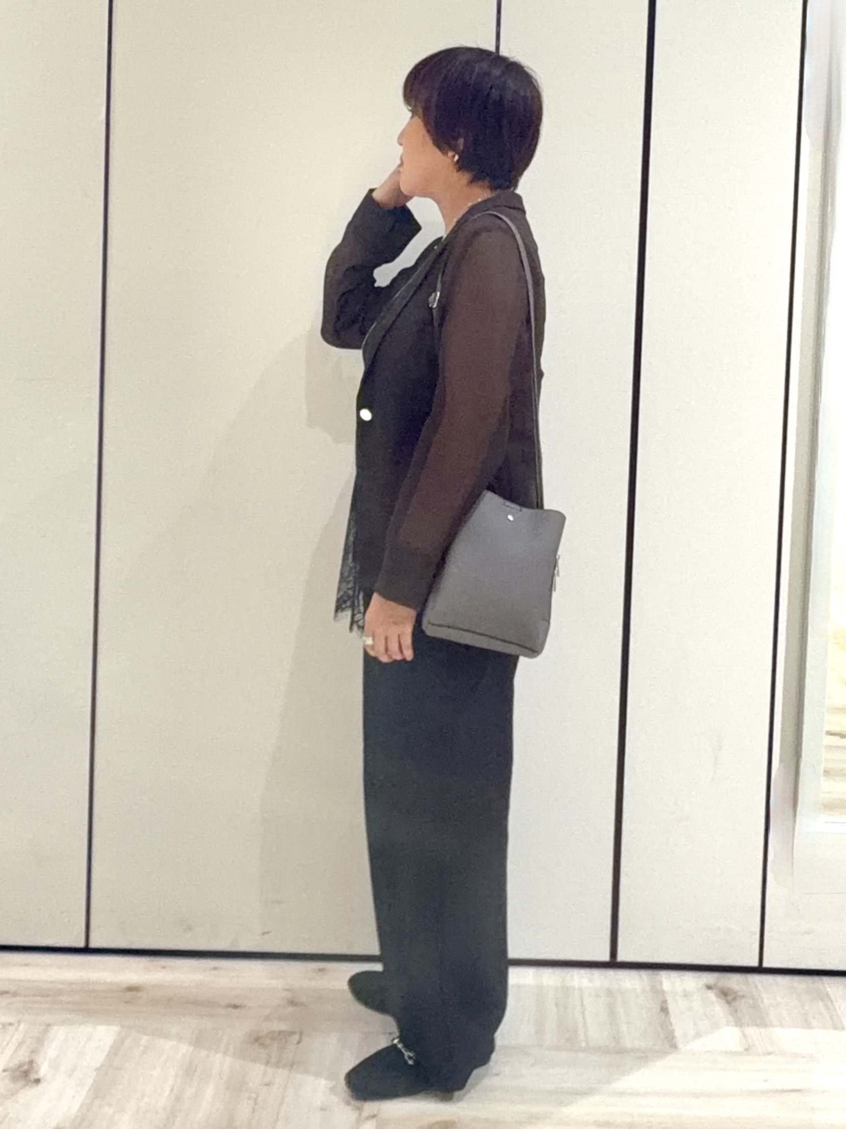 minさんの「SHOO･LA･RUE｜【通気性〇/セットアップ可/S-LL/洗濯機可】紫外線対策にも メッシュテーラードジャケット」を使ったコーディネート