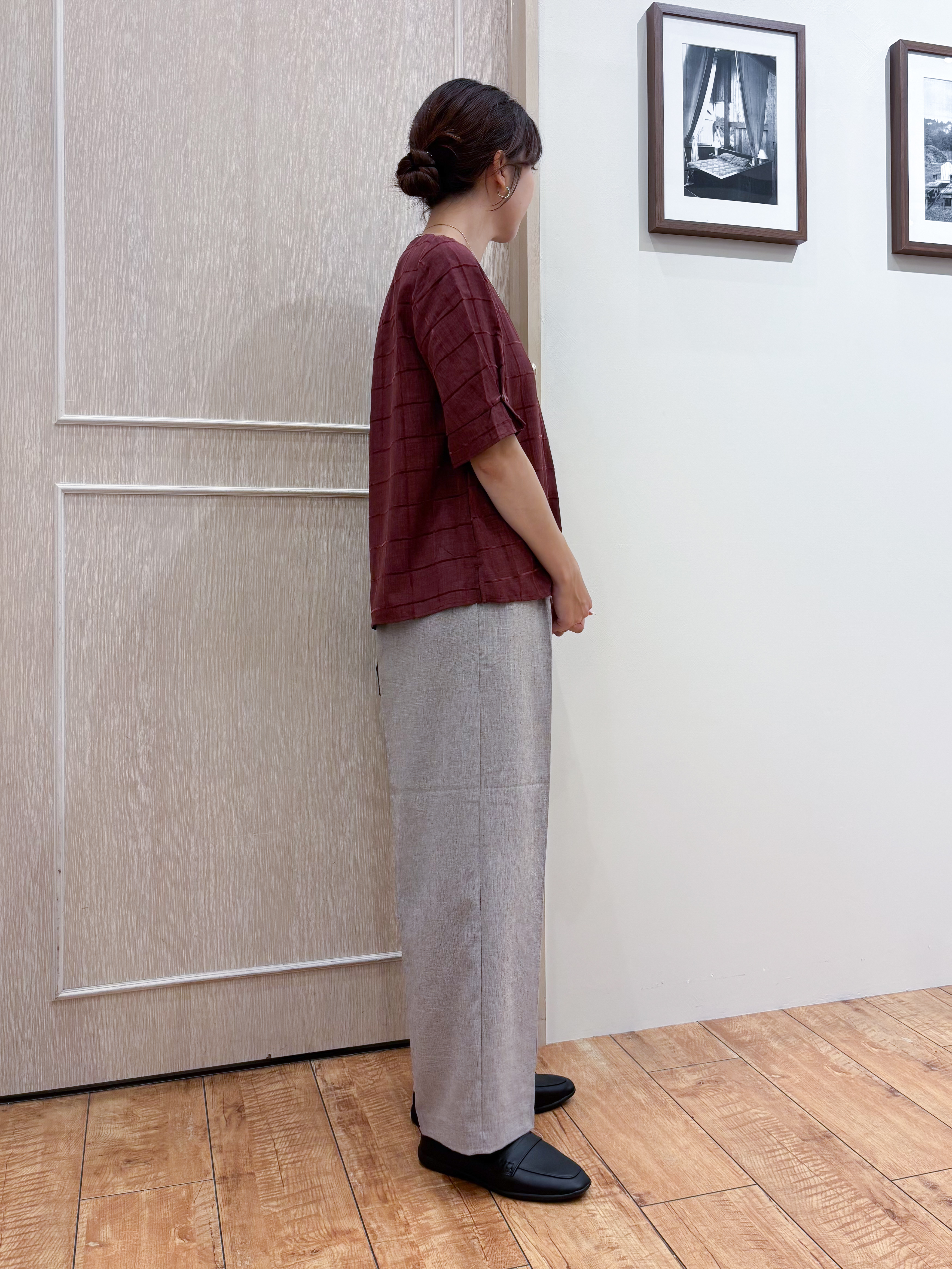 なみさんの「SHOO･LA･RUE｜【セットアップ可/S-LL】1枚で秋気分 モールチェックタックスリーブ ブラウス」を使ったコーディネート
