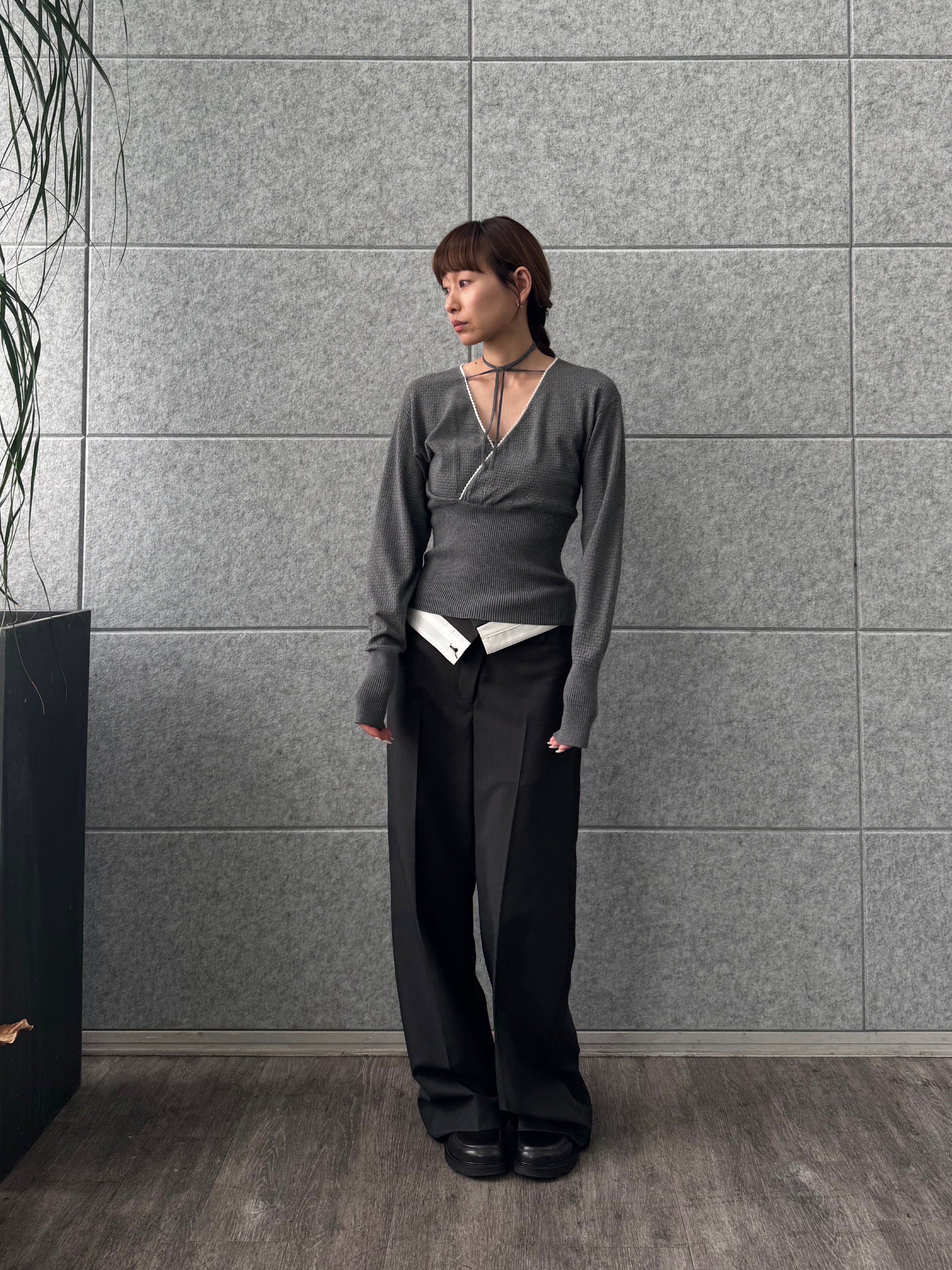 designer yukaさんの「CODE A｜intimate wrap knit top」を使ったコーディネート