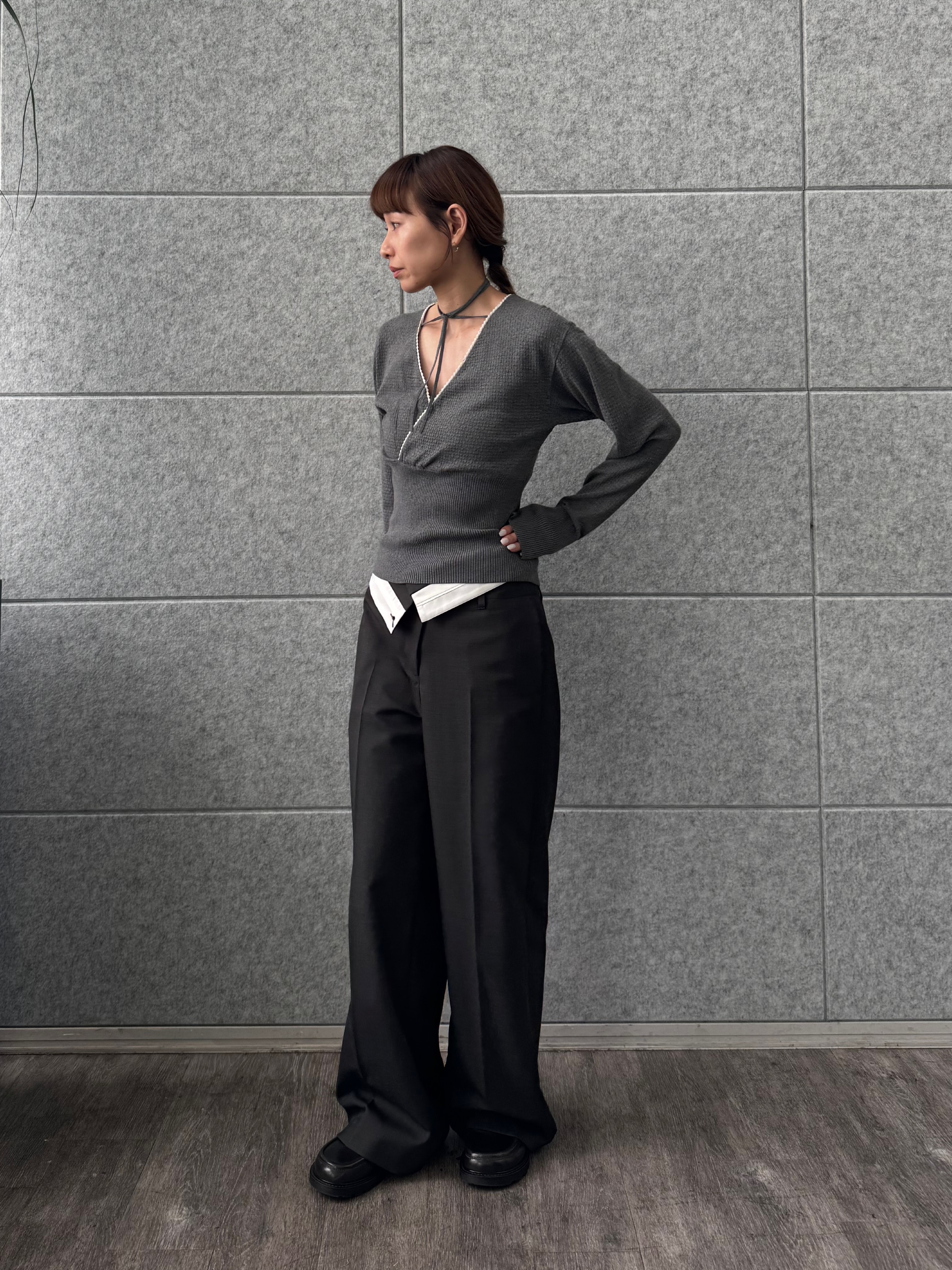 designer yukaさんの「CODE A｜intimate wrap knit top」を使ったコーディネート
