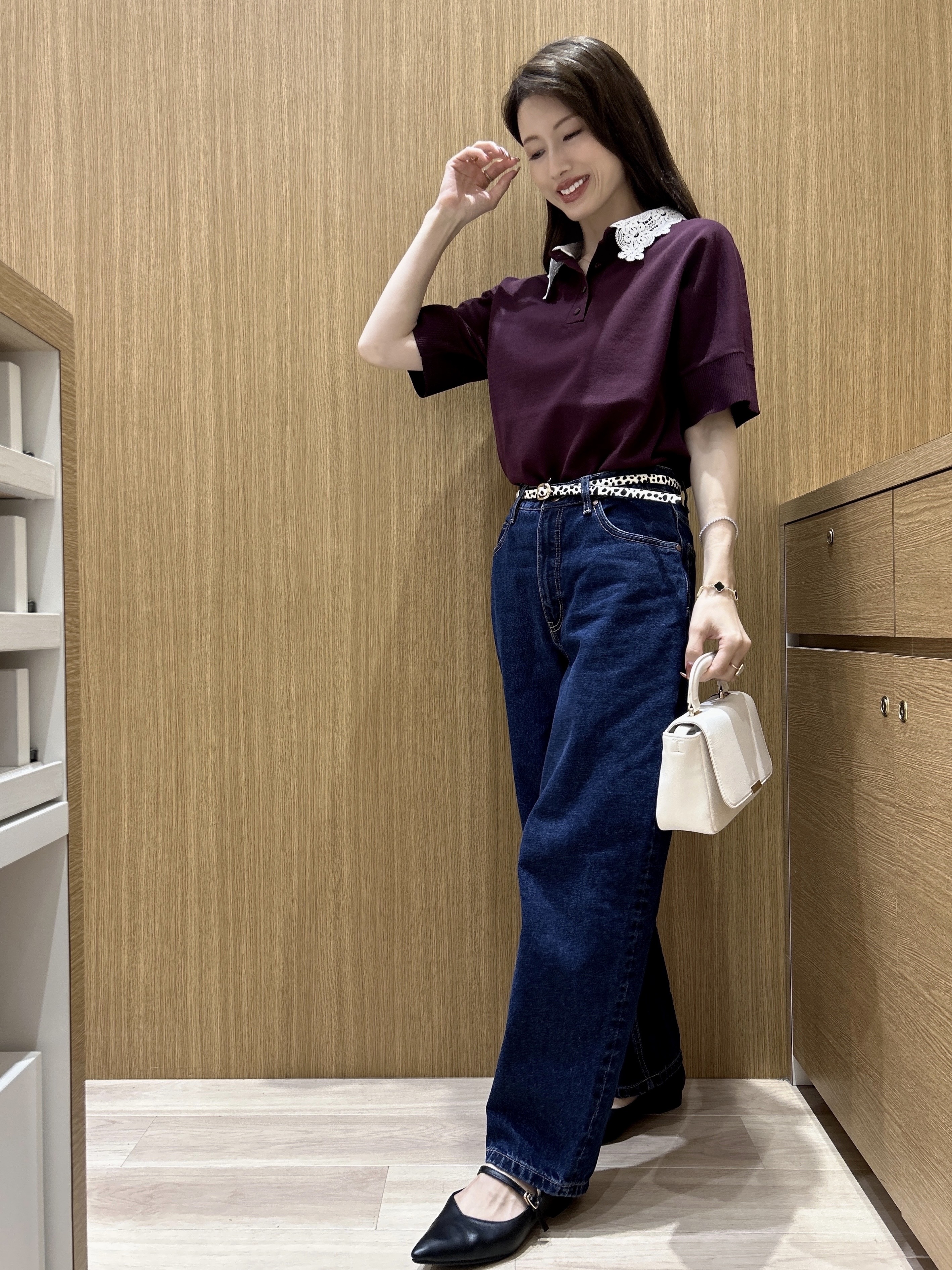 maiさんの「OPAQUE.CLIP｜2WAY衿ドッキングニット《洗濯機OK》」を使ったコーディネート