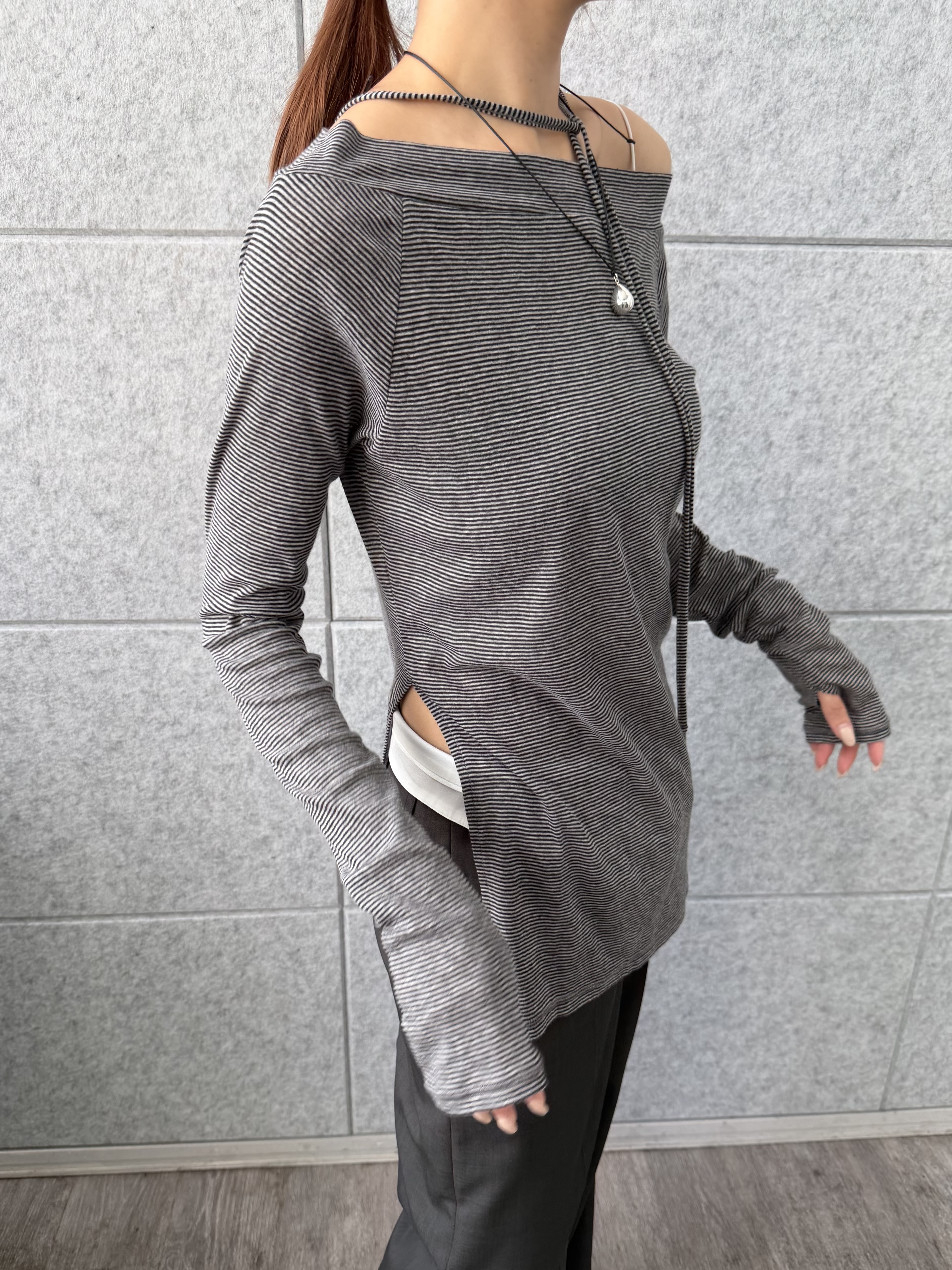 kanamiさんの「CODE A｜tie neck boat top」を使ったコーディネート