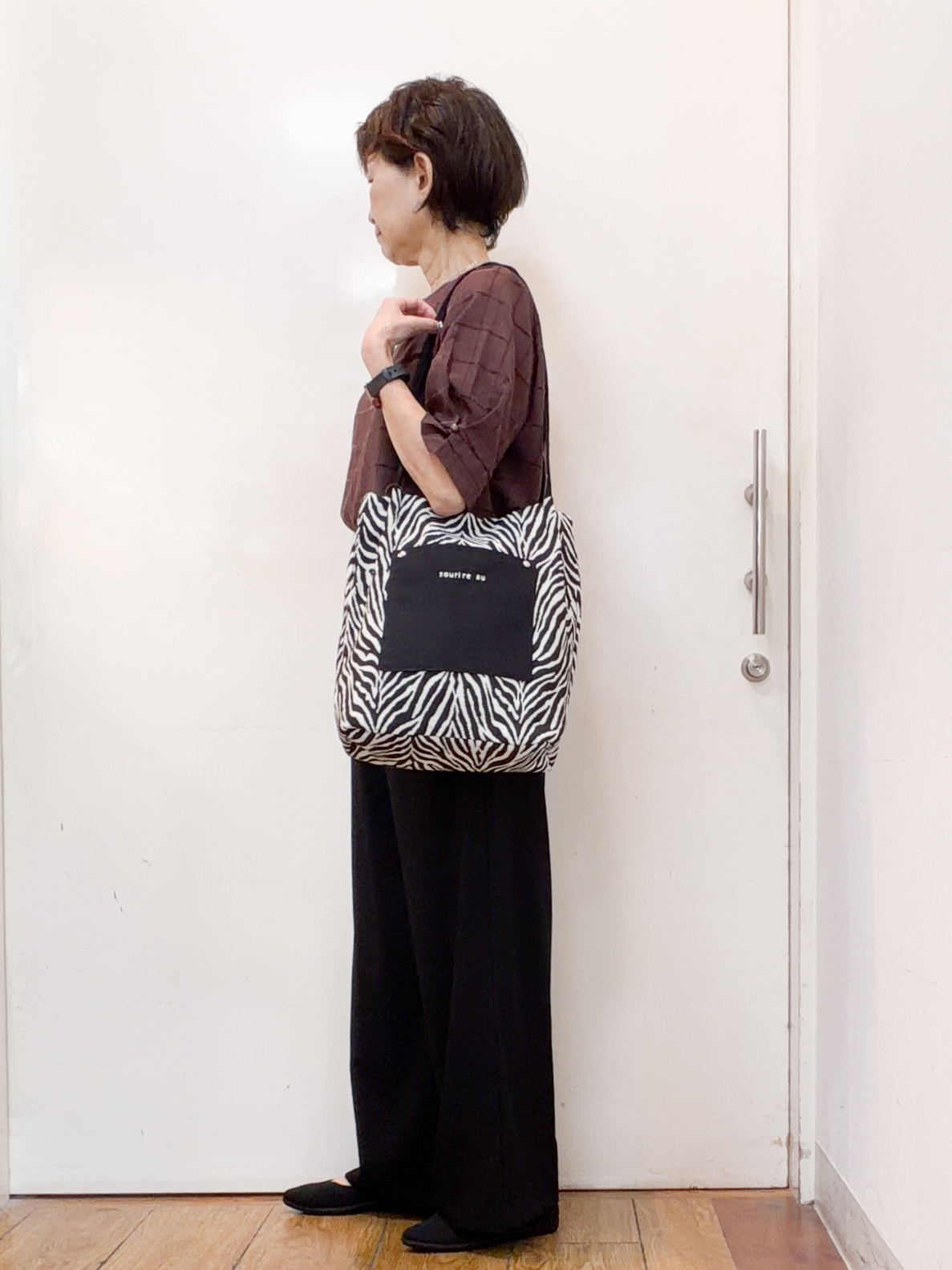 みぃさんの「SHOO･LA･RUE｜【セットアップ可/S-LL】夏でも感じられる秋気分 モールチェックタックスリーブ ブラウス」を使ったコーディネート