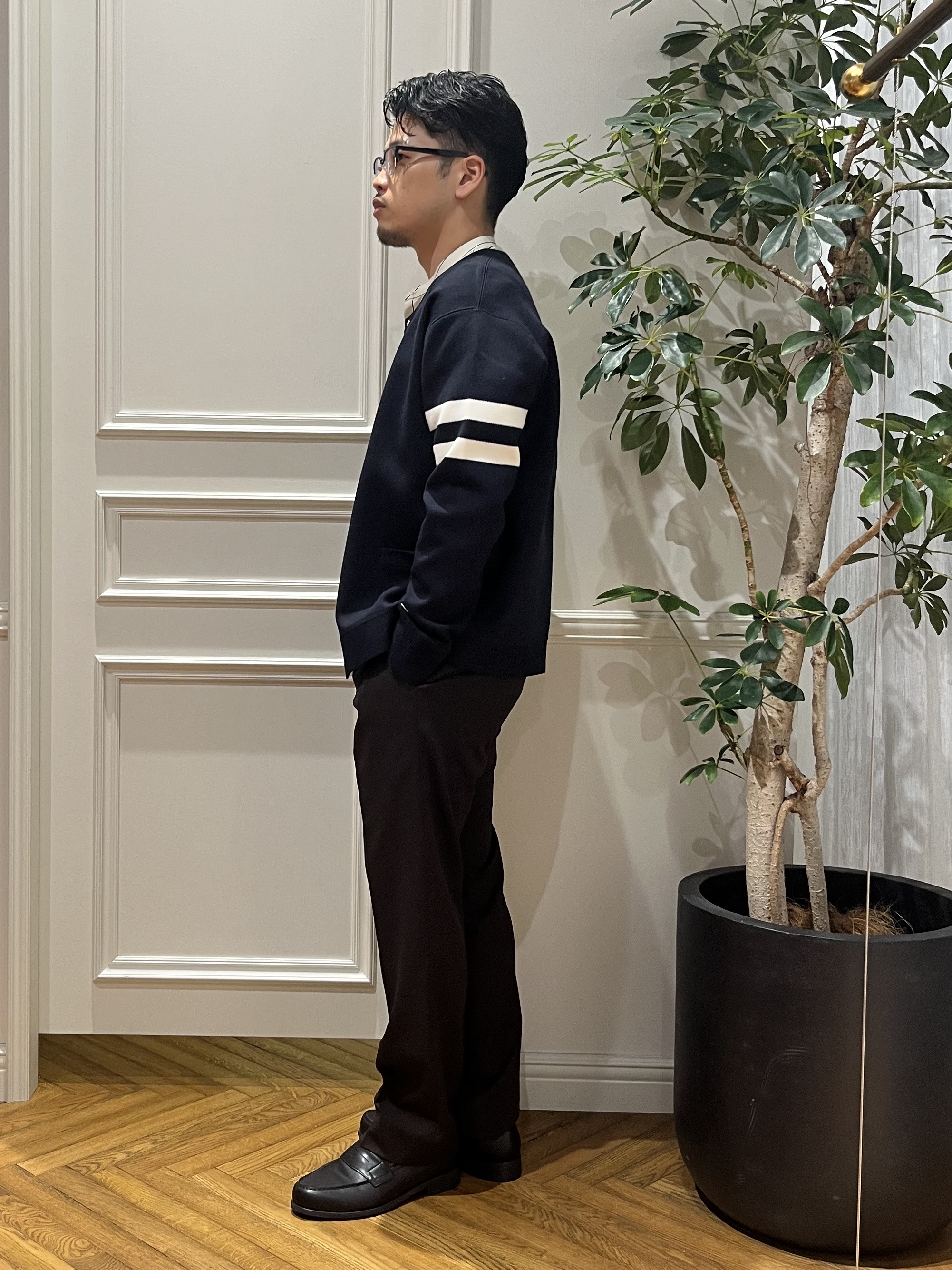 Tokuさんの「DRESSTERIOR｜【日本製】バンドカラー ストライプシャツ」を使ったコーディネート