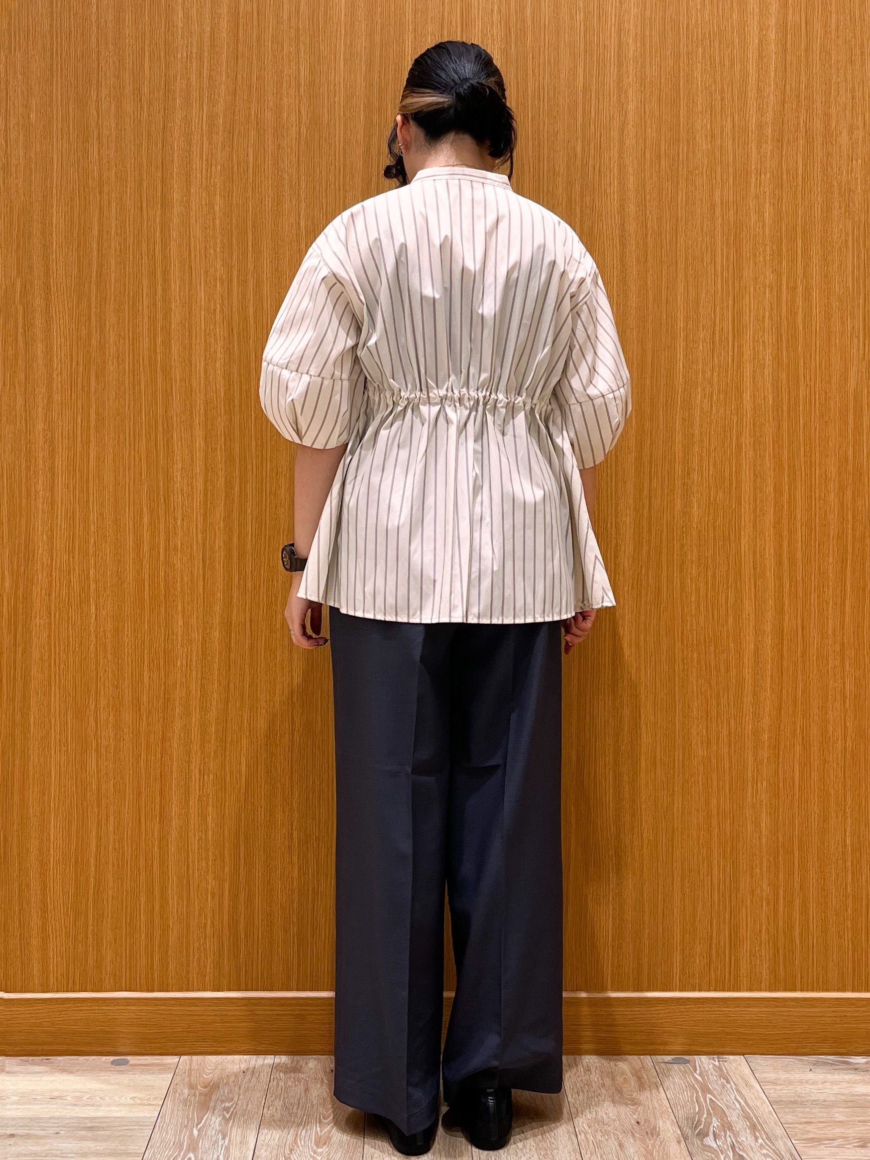 aさんの「OPAQUE.CLIP｜ストライプ ペプラムブラウス【洗濯機OK】」を使ったコーディネート