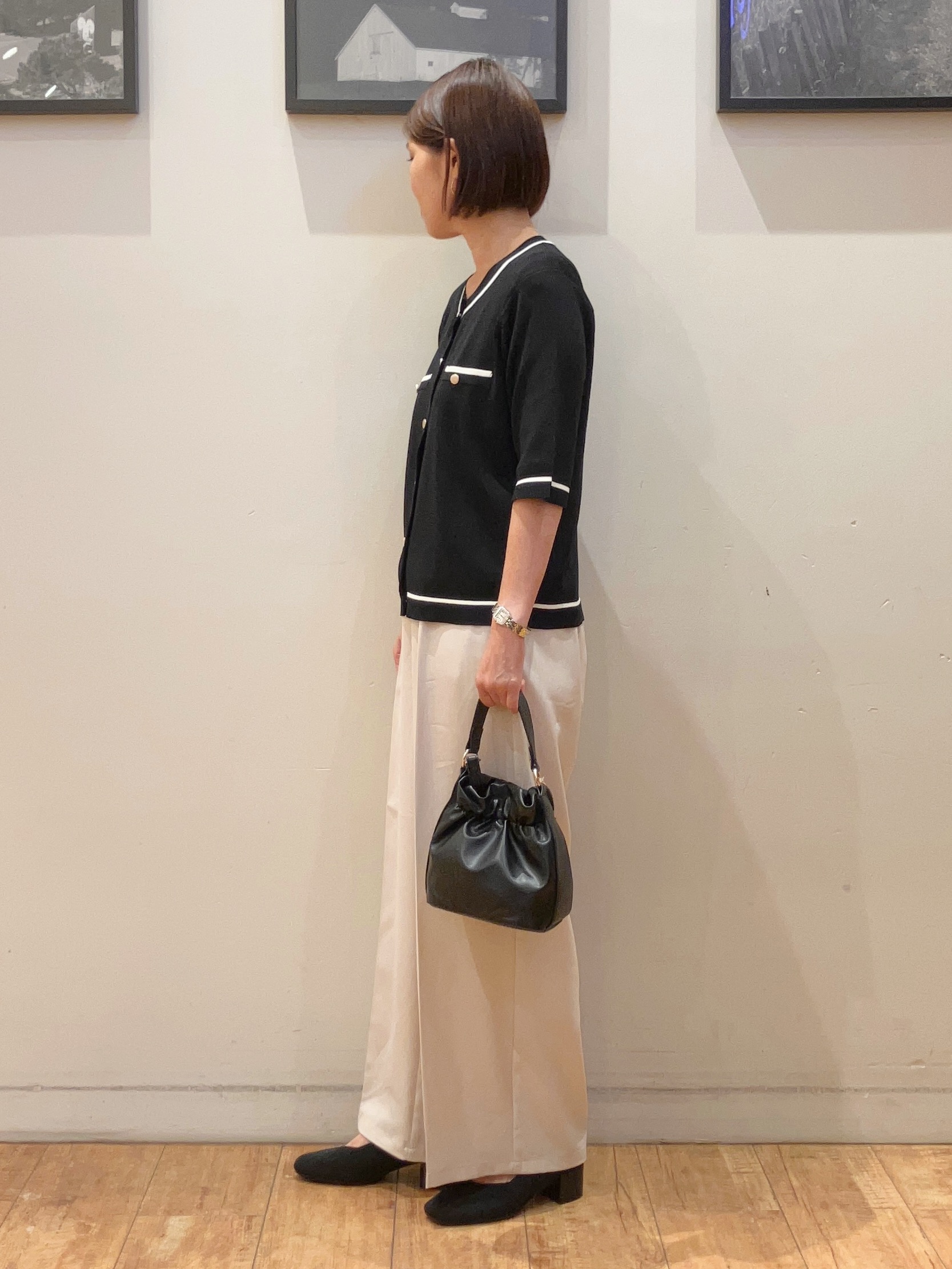 momoharuさんの「SHOO･LA･RUE｜【UV/S-LL/洗濯機可】毛玉になりにくい 配色5分袖カーディガン」を使ったコーディネート