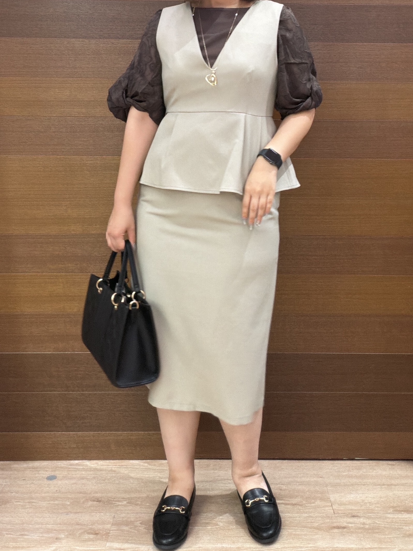 yumeさんの「OPAQUE.CLIP｜【セットアップ対応】ペプラムジャンスカワンピース《洗濯機OK／イージーアイロン／防シワ》」を使ったコーディネート