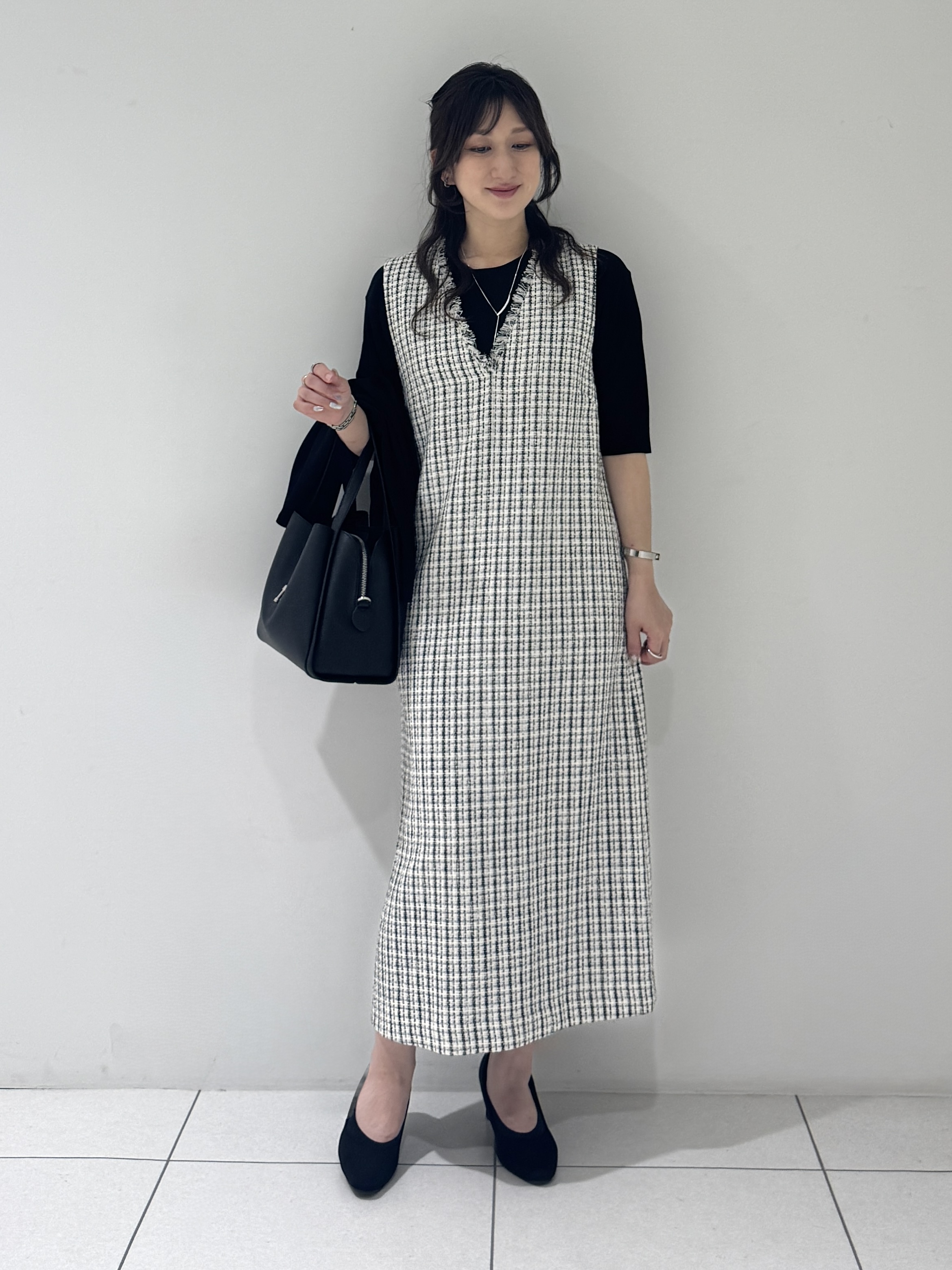 そんさんの「INDIVI｜【華やか／スタイルUP】上品ツイードジャンパードレス」を使ったコーディネート