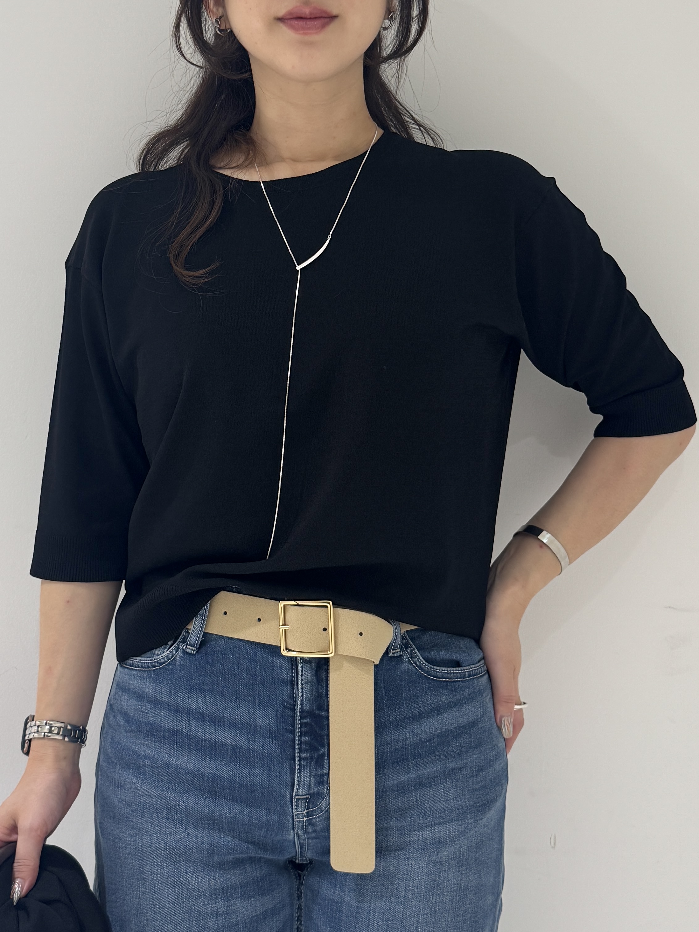 そんさんの「INDIVI｜【2点セット】5分袖ニット＆カーディガン きれいめアンサンブルニット」を使ったコーディネート