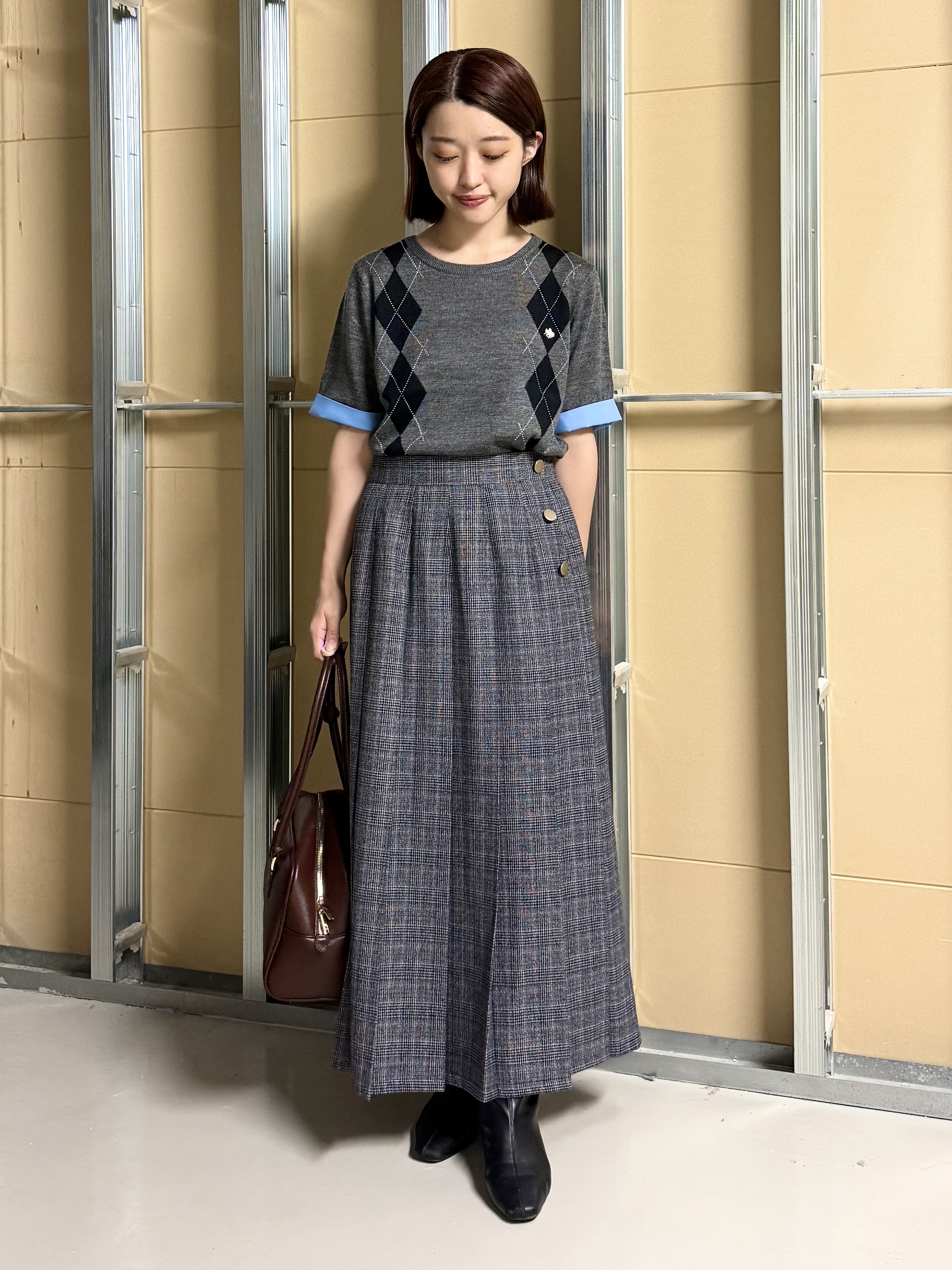 sahoさんの「THE SHOP TK｜POLO BCS/アーガイル5分袖ニット」を使ったコーディネート
